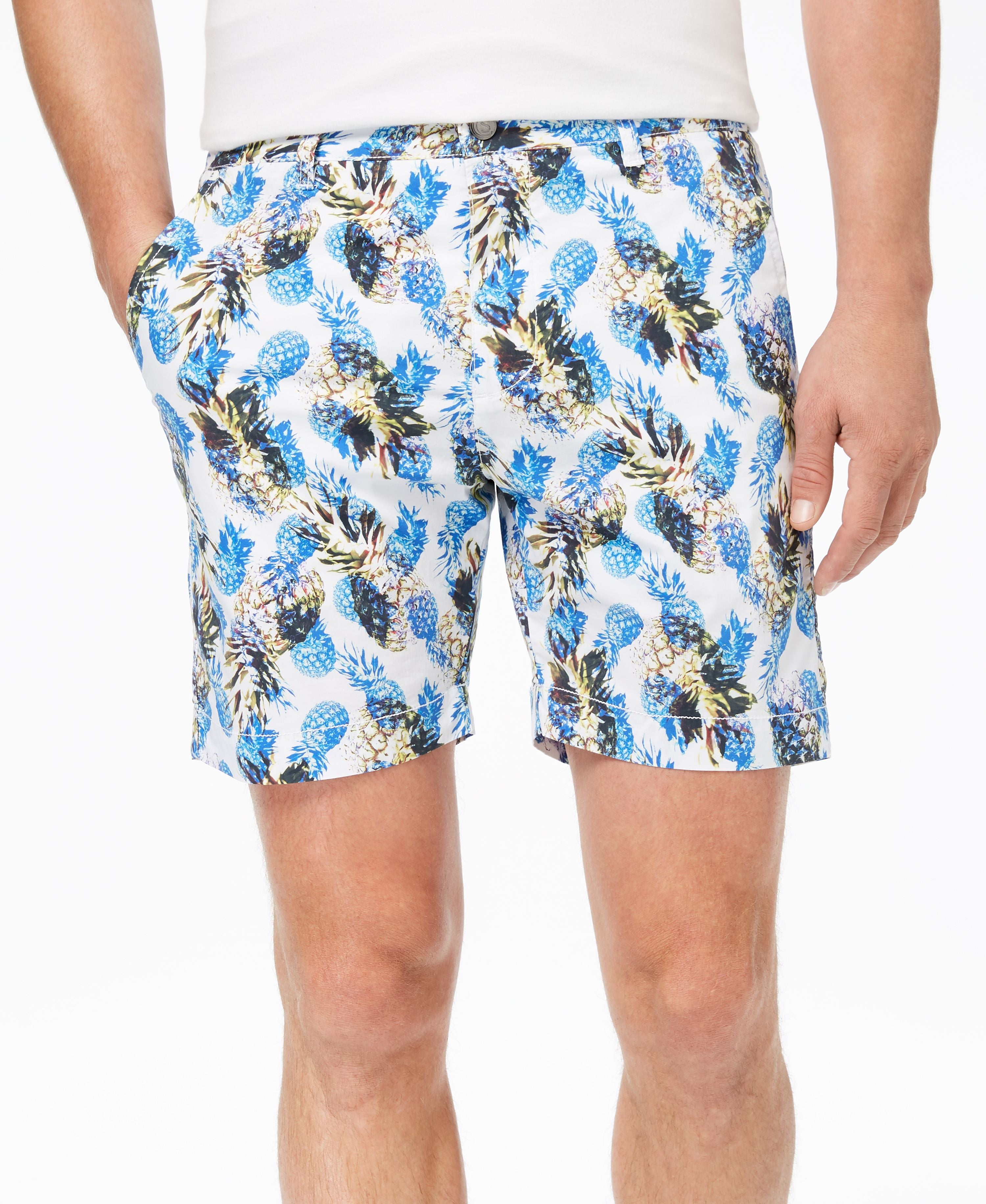 Con.Struct Men's Stretch Yellow Pineapple-Print 7" Shorts