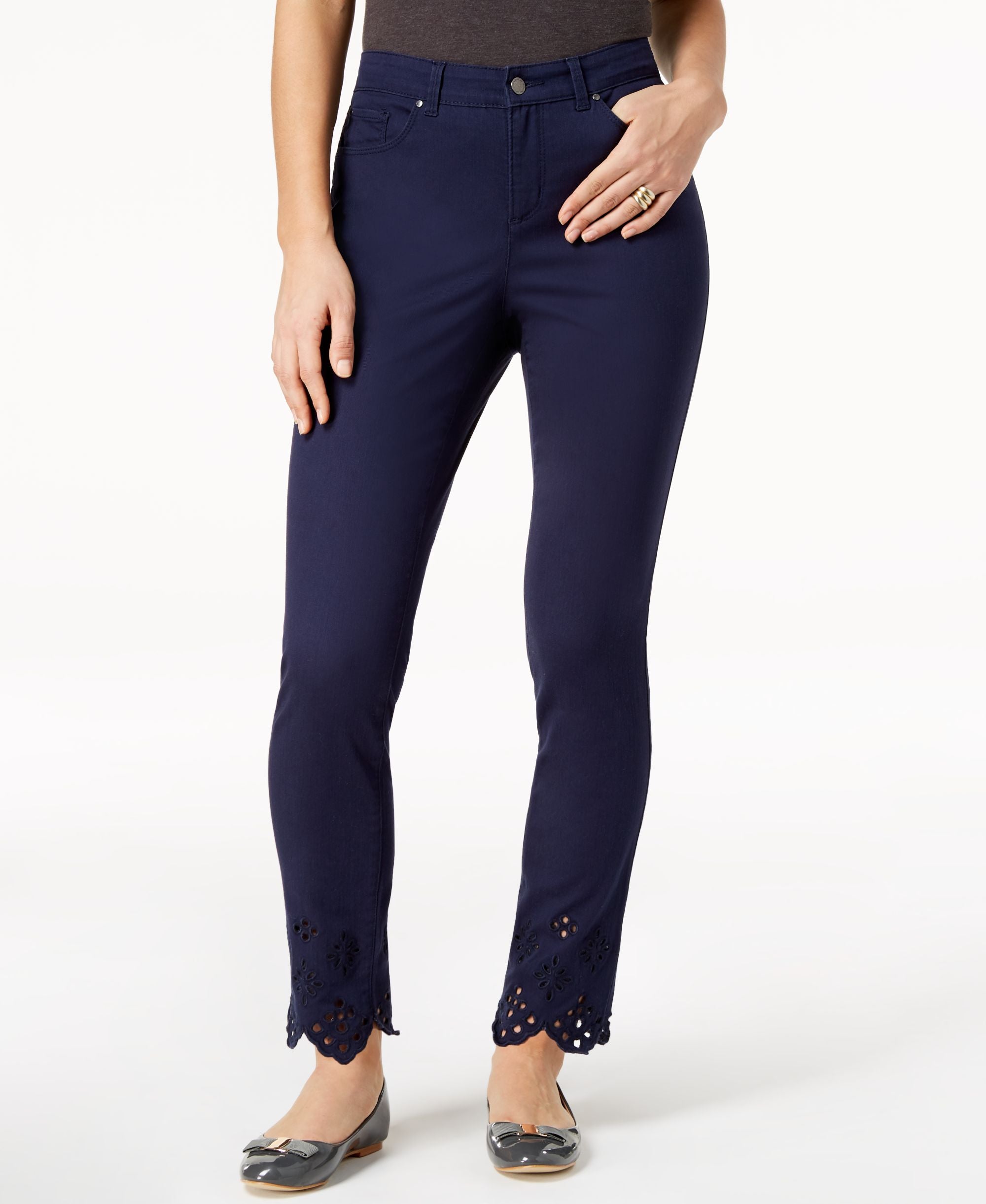 Charter Club Petite Eyelet-Hem Skinny Jeans Intrepid Blue 10P