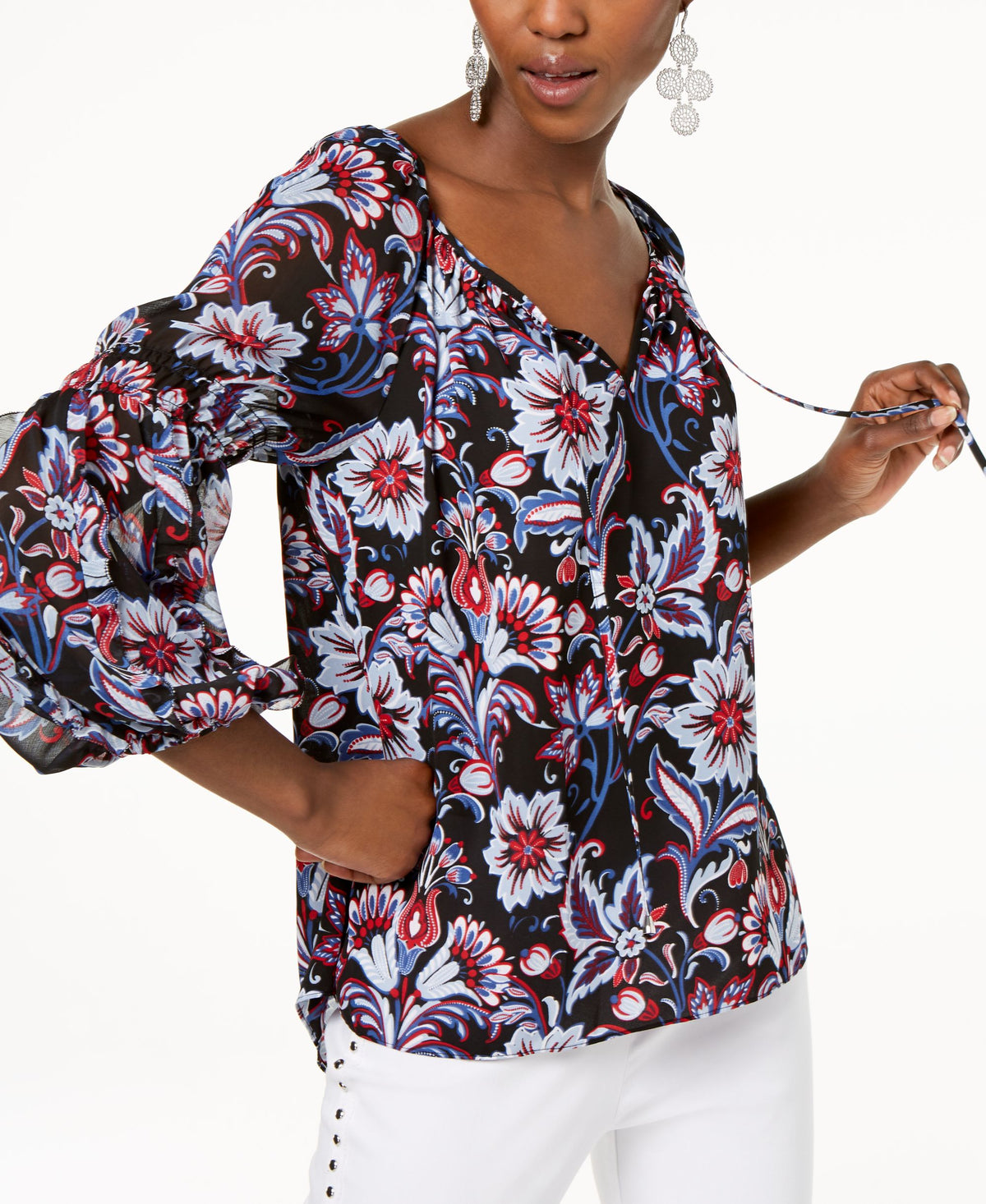 Printed Peasant Top