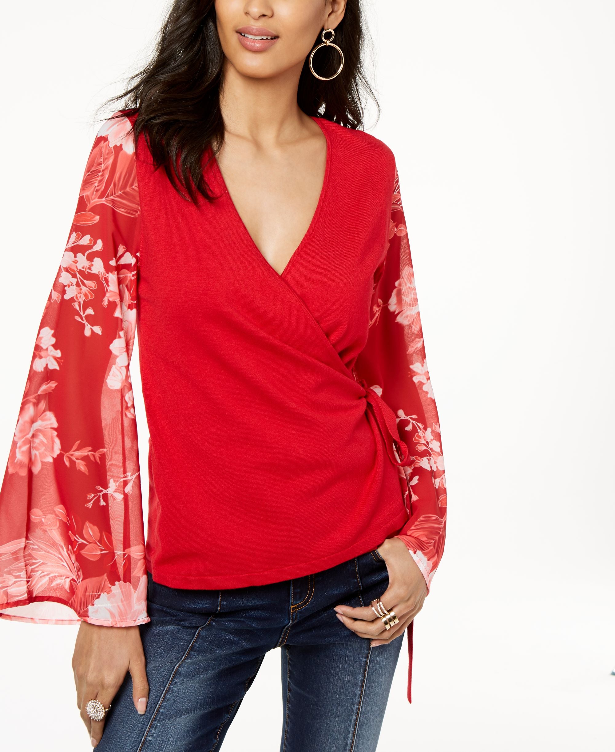 I.N.C. Mesh-Sleeve Wrap Sweater