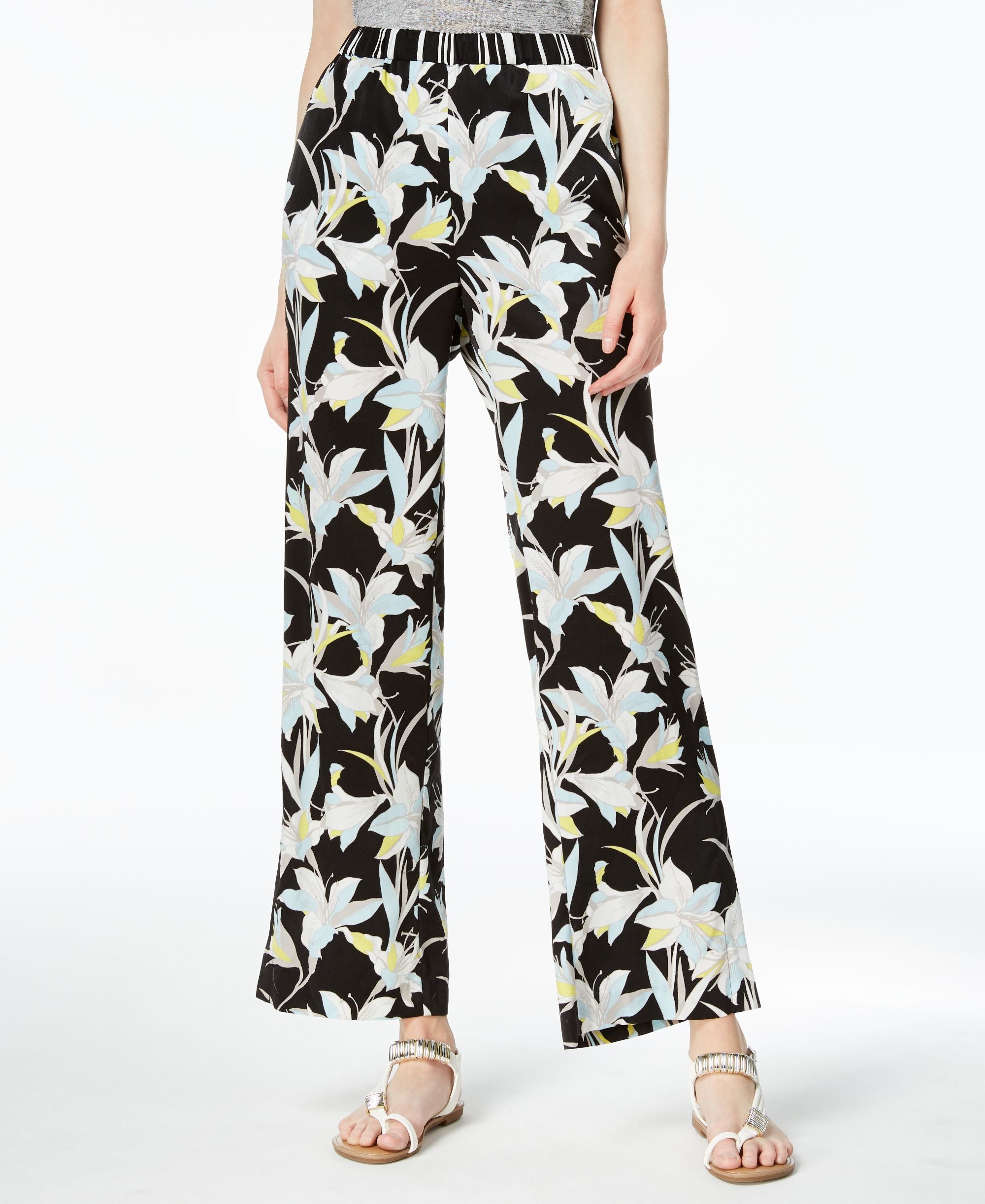 Bar III Printed Wide Leg Pull On Pants