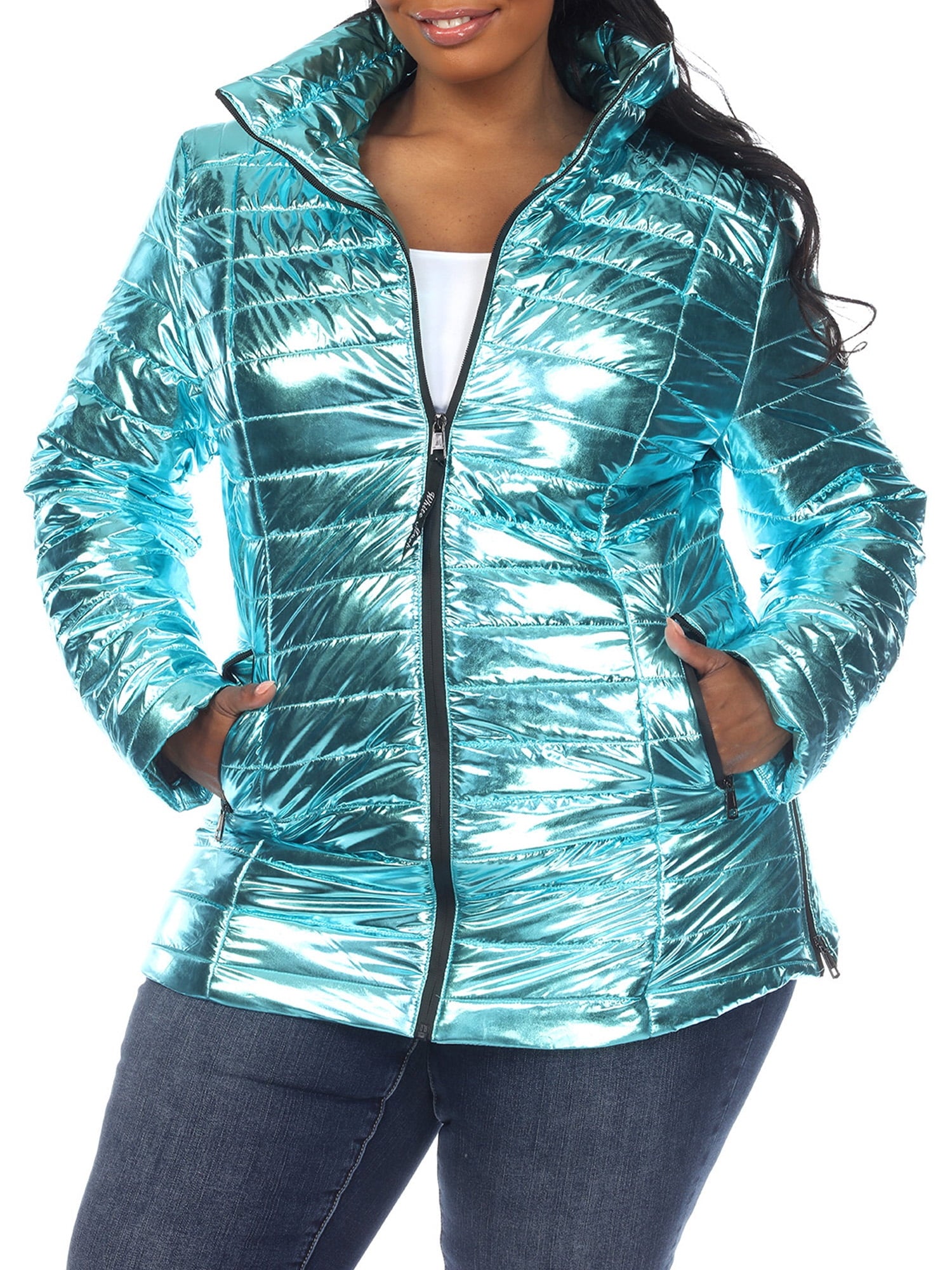 Plus Size Metallic Puffer Coat