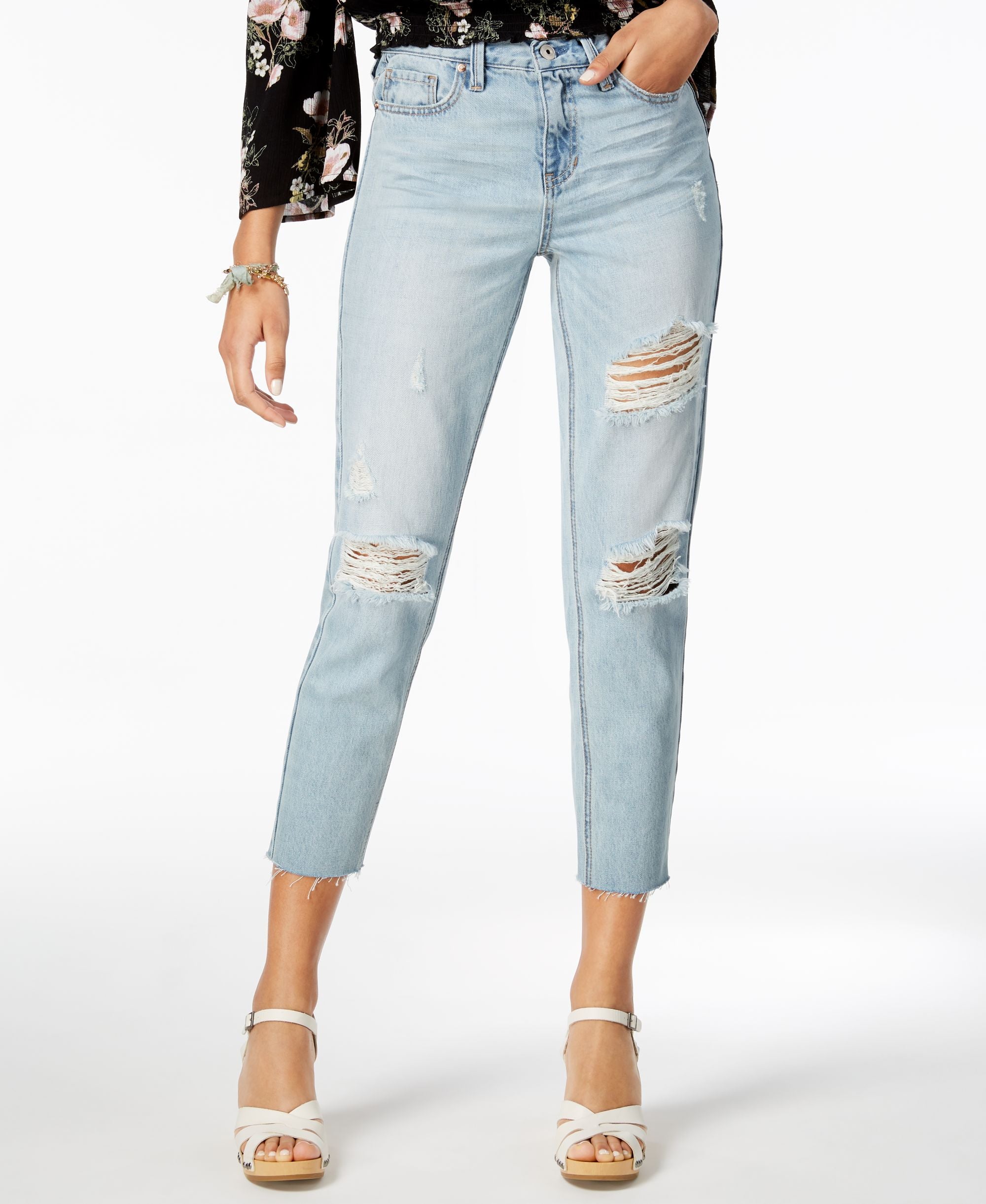 American Rag Juniors Ripped Cropped Girlfriend Jeans