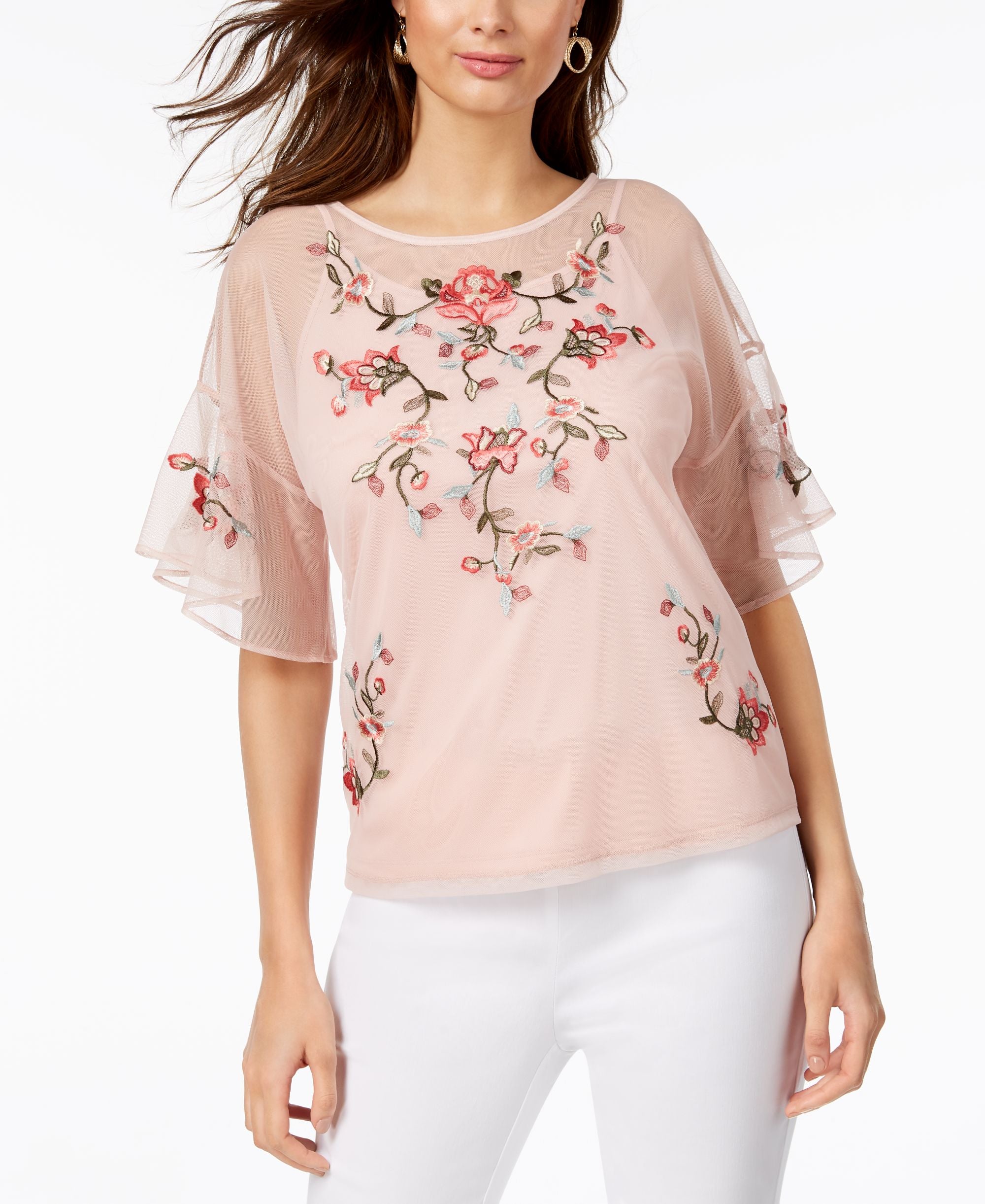 Embroidered Mesh Top