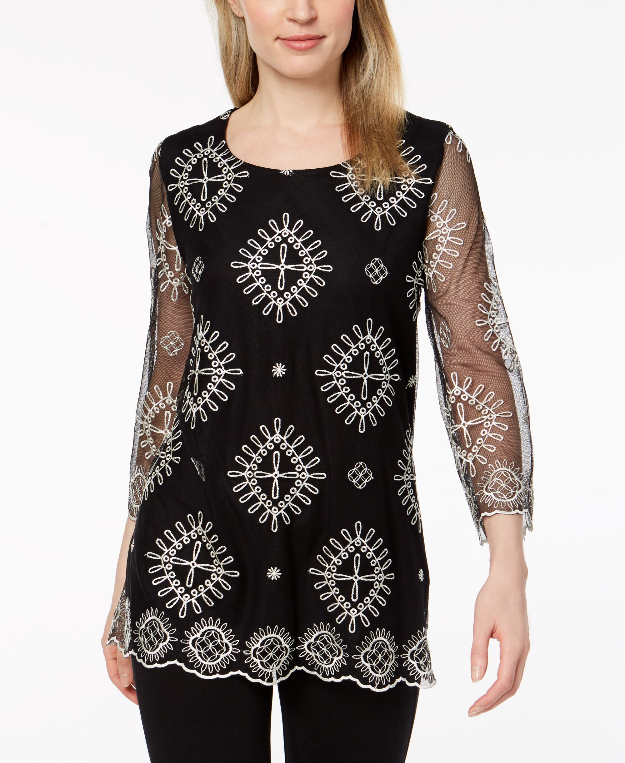 Petite Embroidered Swing Top
