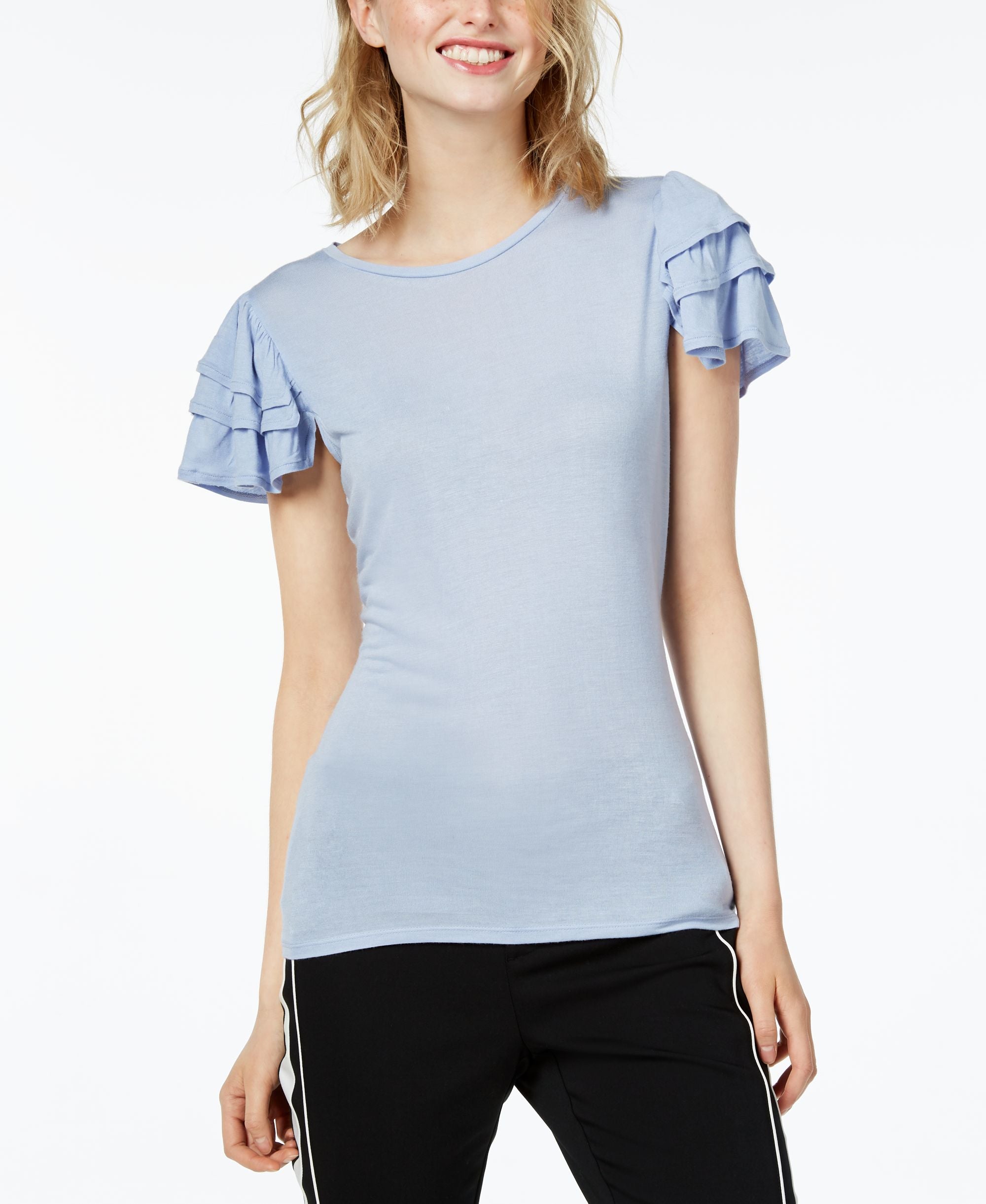 Bar III Ruffled Short Sleeve Top