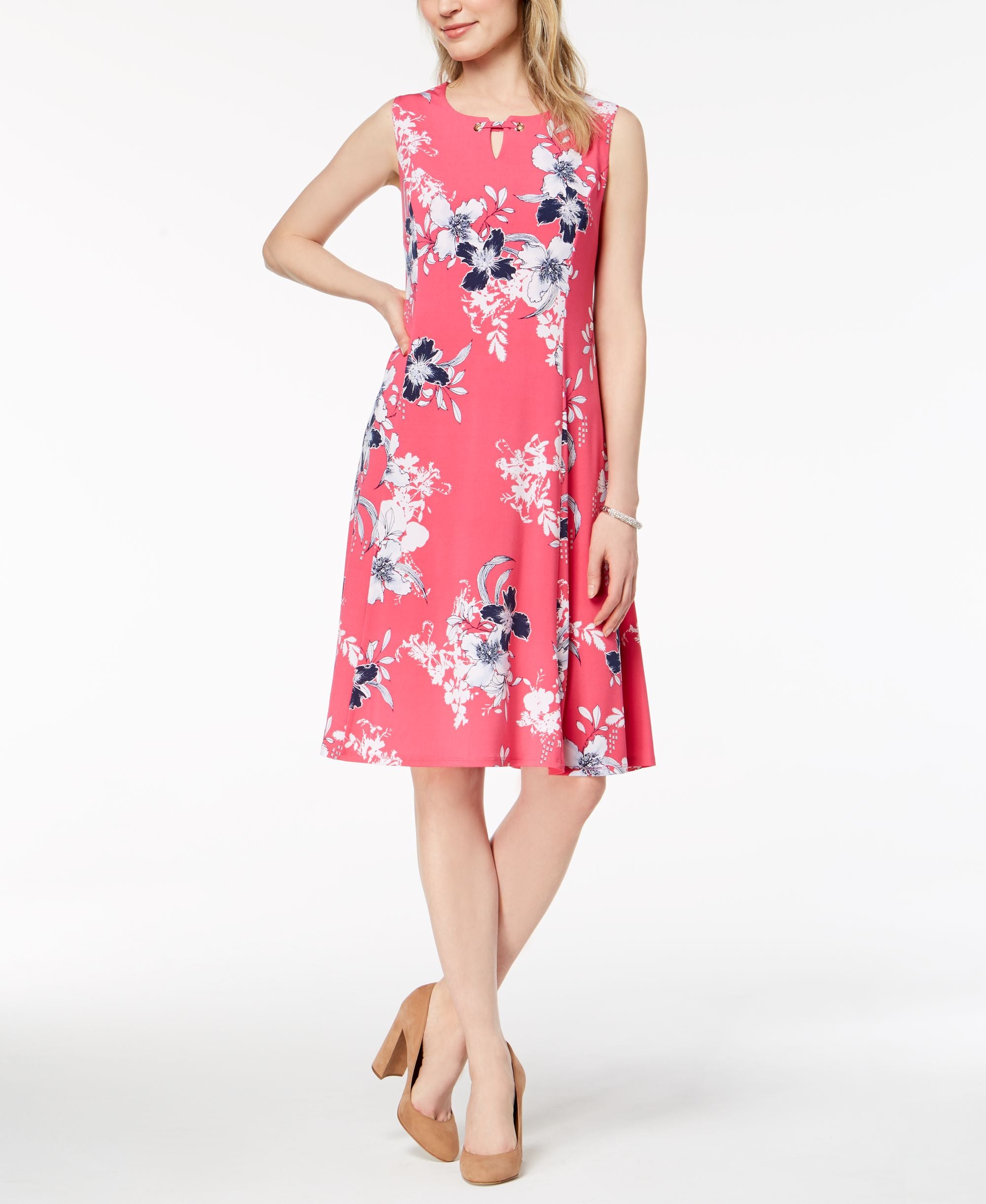 JM Collection Petite Printed A Line Dress