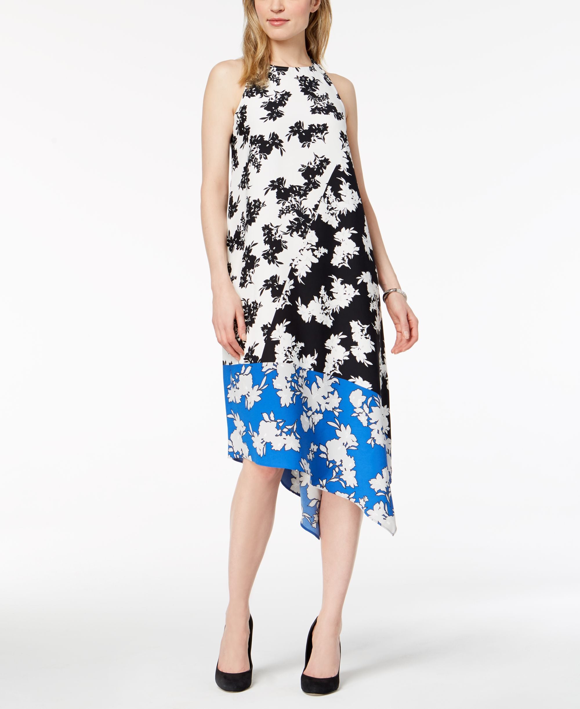 Alfani Petite Colorblocked Print Asymmetrical Dress
