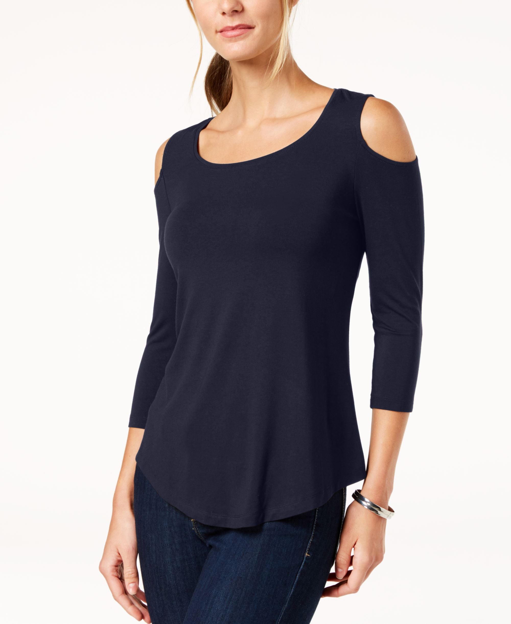 JM Collection Cold Shoulder 3/4 Sleeve Top