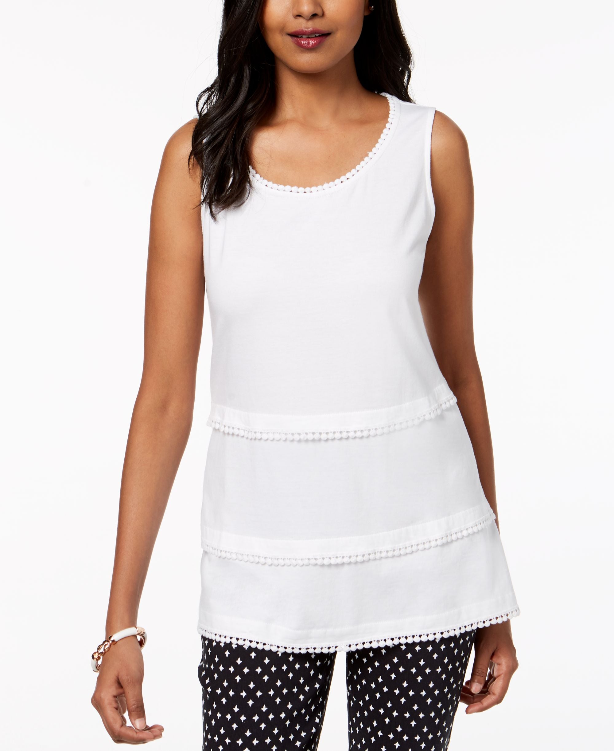 Charter Club Tiered Crochet Trim Tank Top