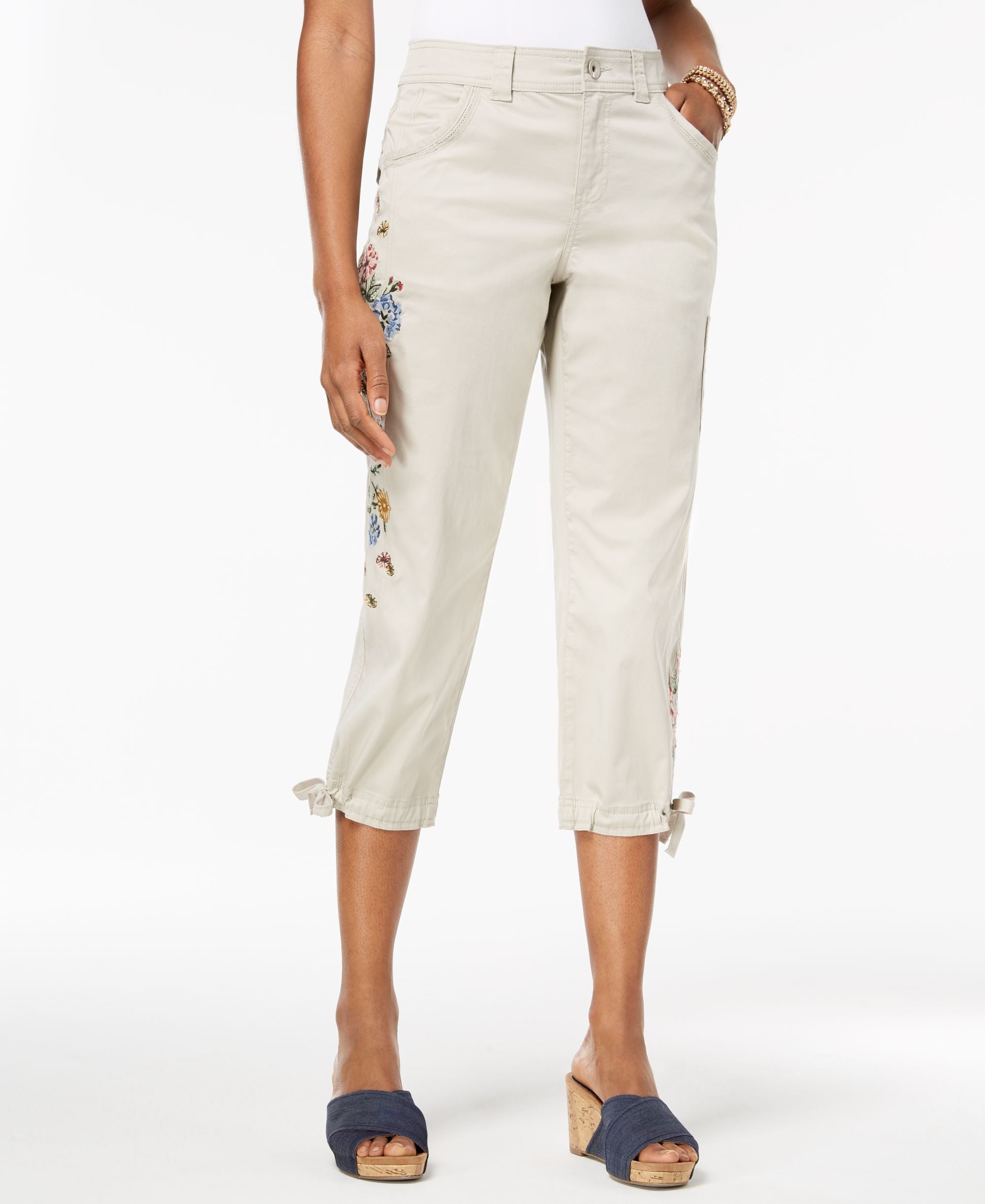 Style & Co Petite Embroidered Cropped Cargo Pants