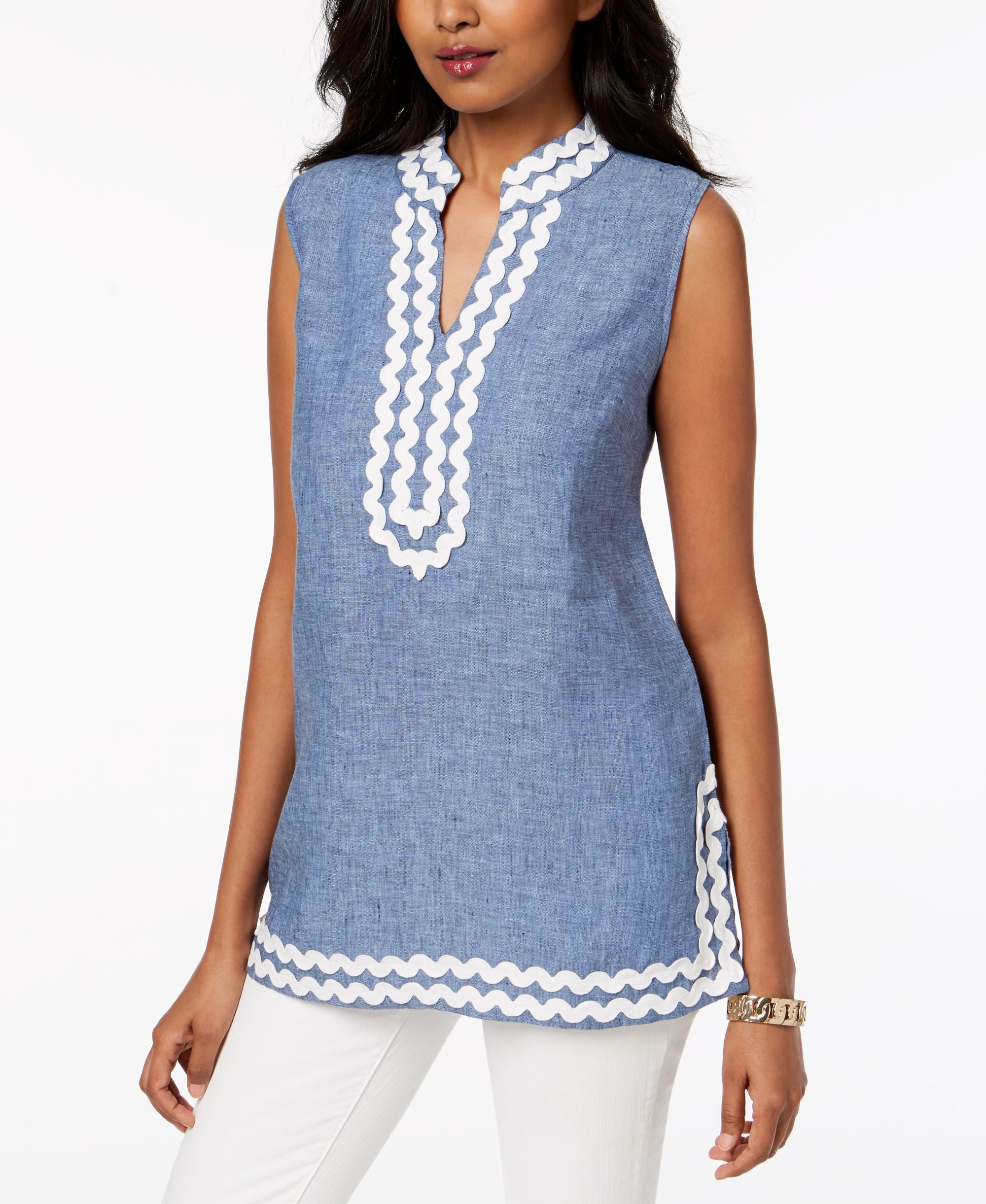 Charter Club Petite Embroidered Linen Tunic