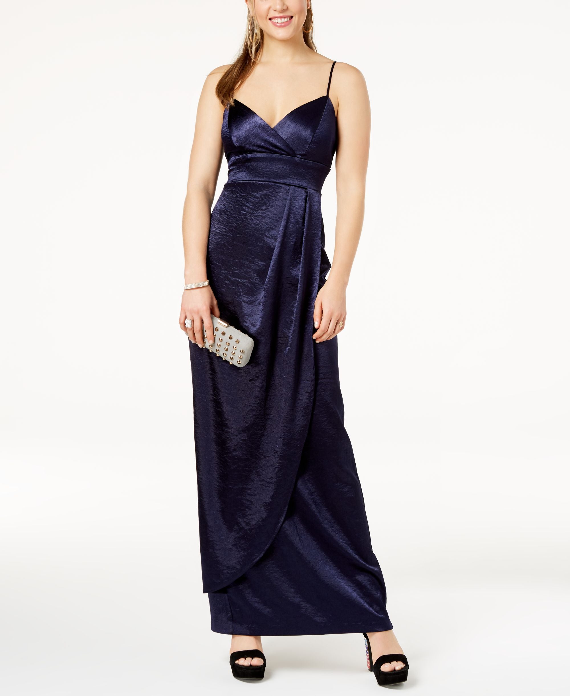 Teeze Me Juniors Satin Spaghetti Strap Gown