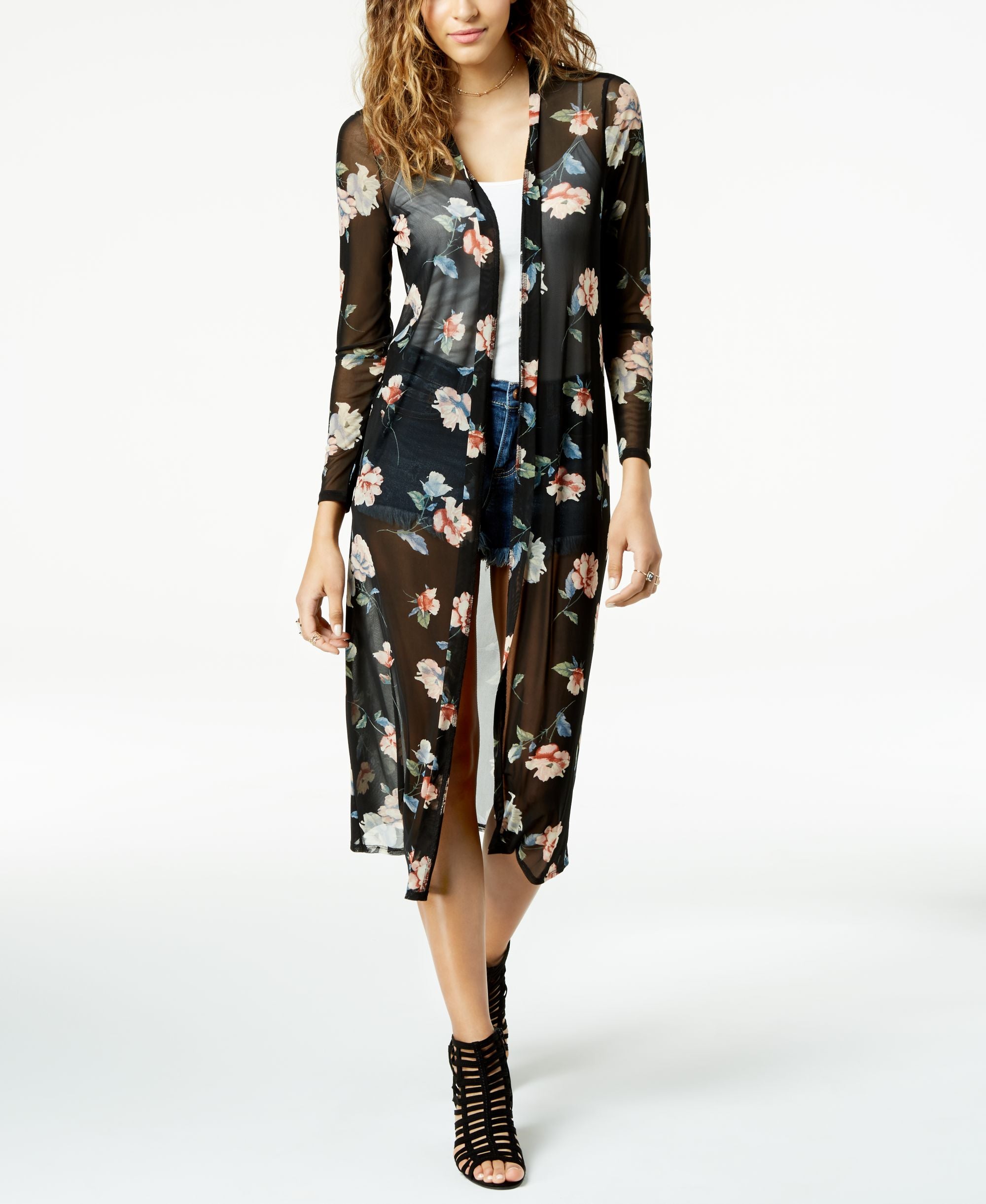 American Rag Juniors Printed Mesh Kimono