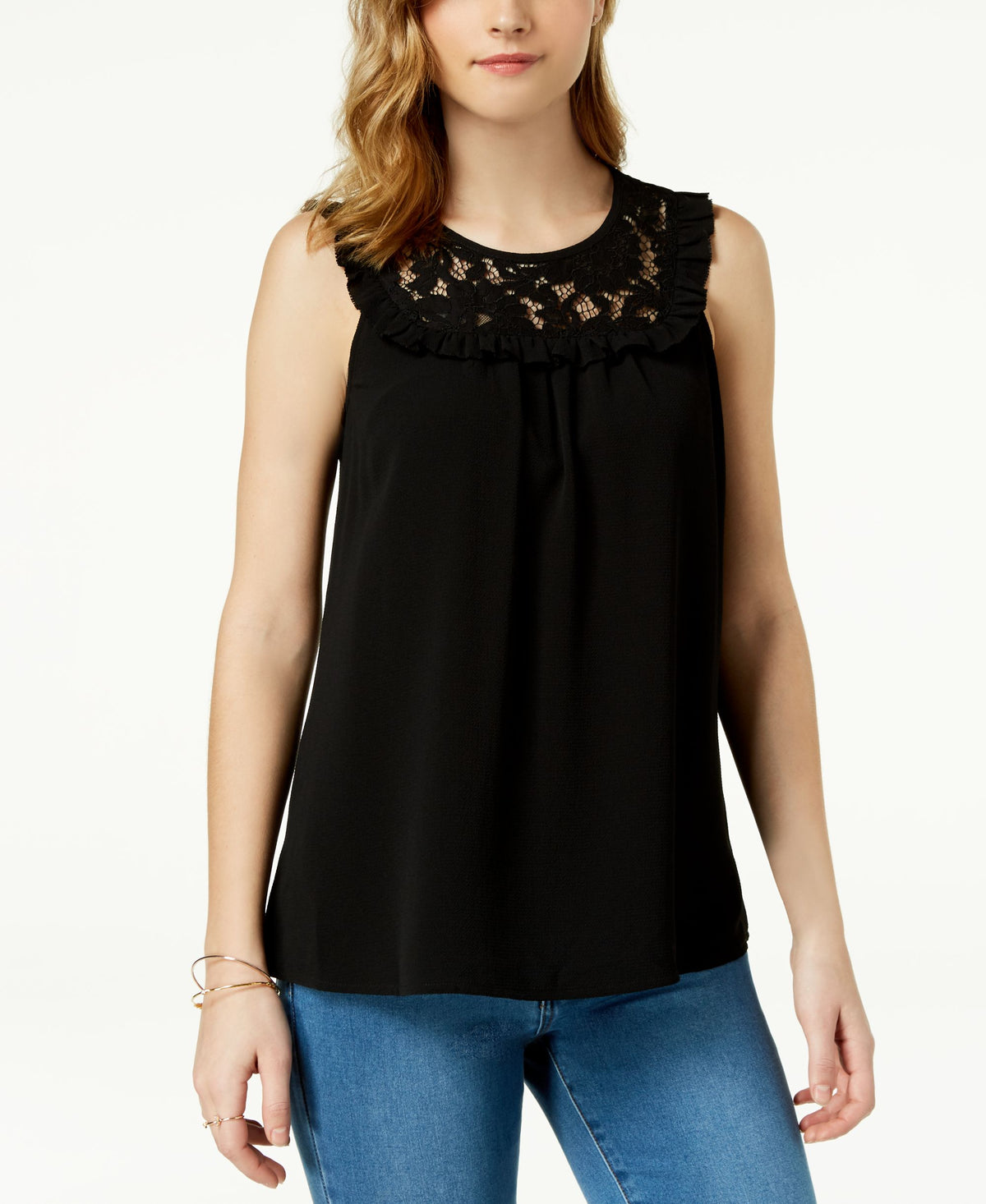 Maison Jules Ruffled Lace Contrast Top