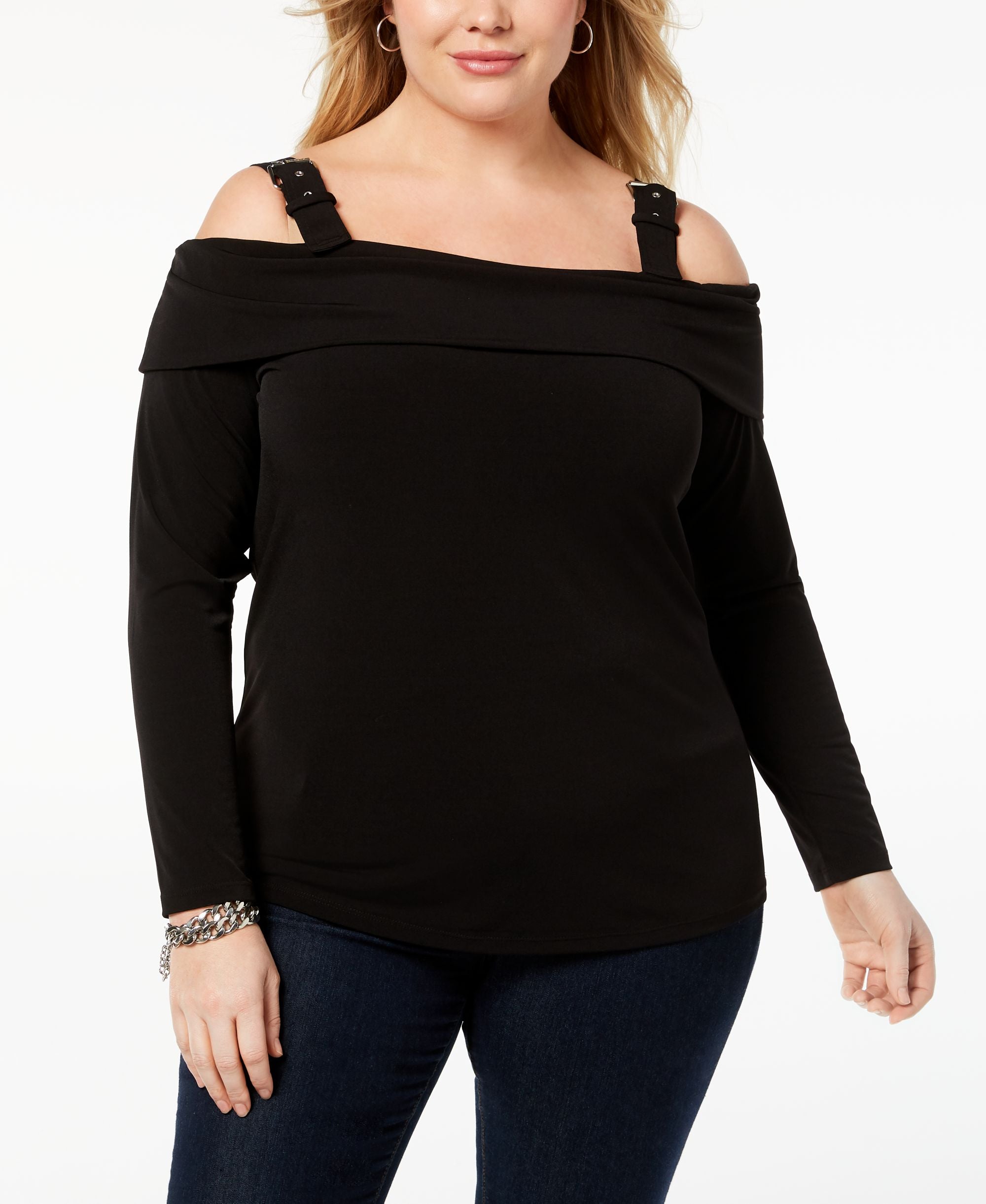 Michael Michael Kors Plus Size Buckle Strap Cold Shoulder Top