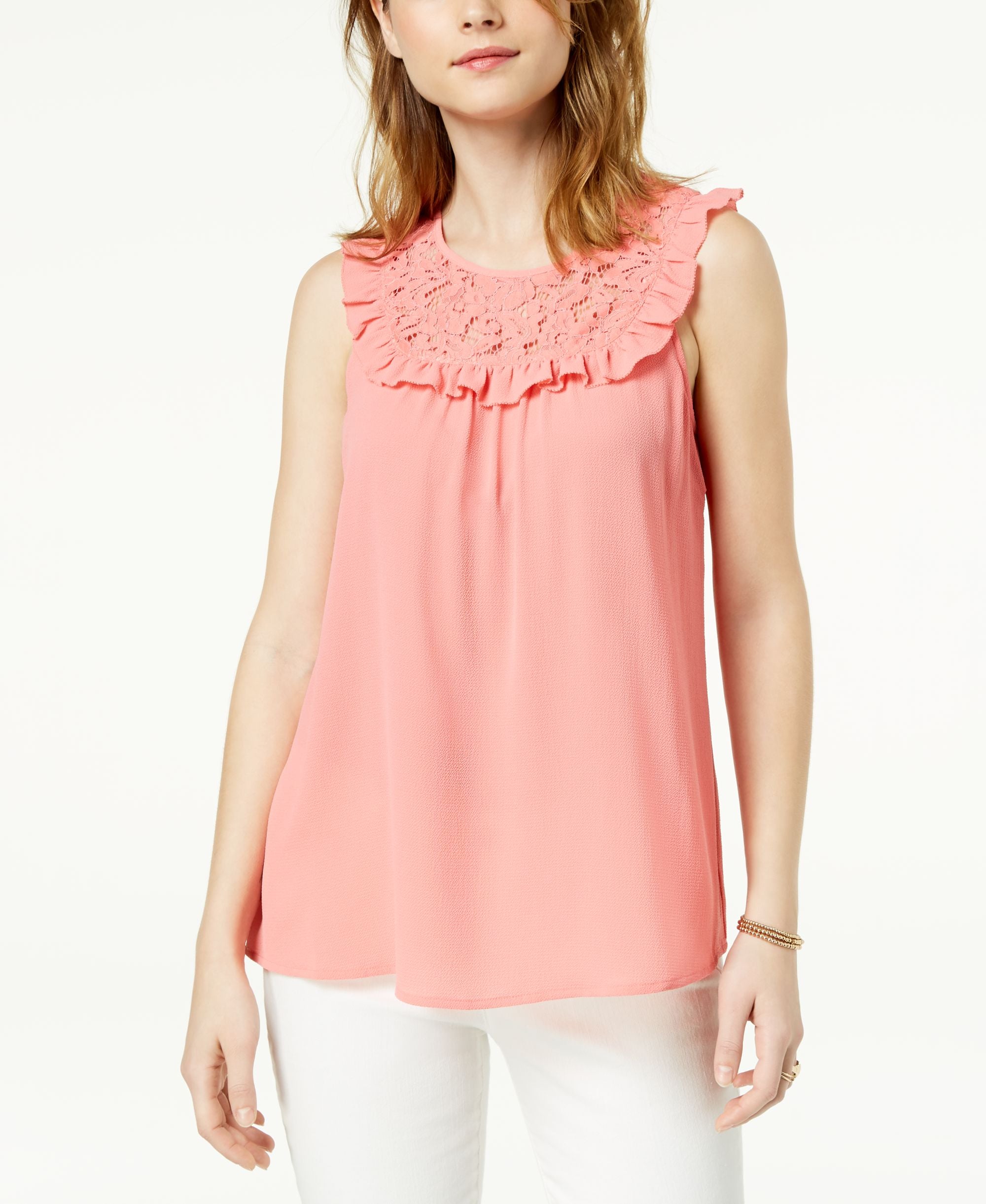 Maison Jules Ruffled Lace Contrast Top