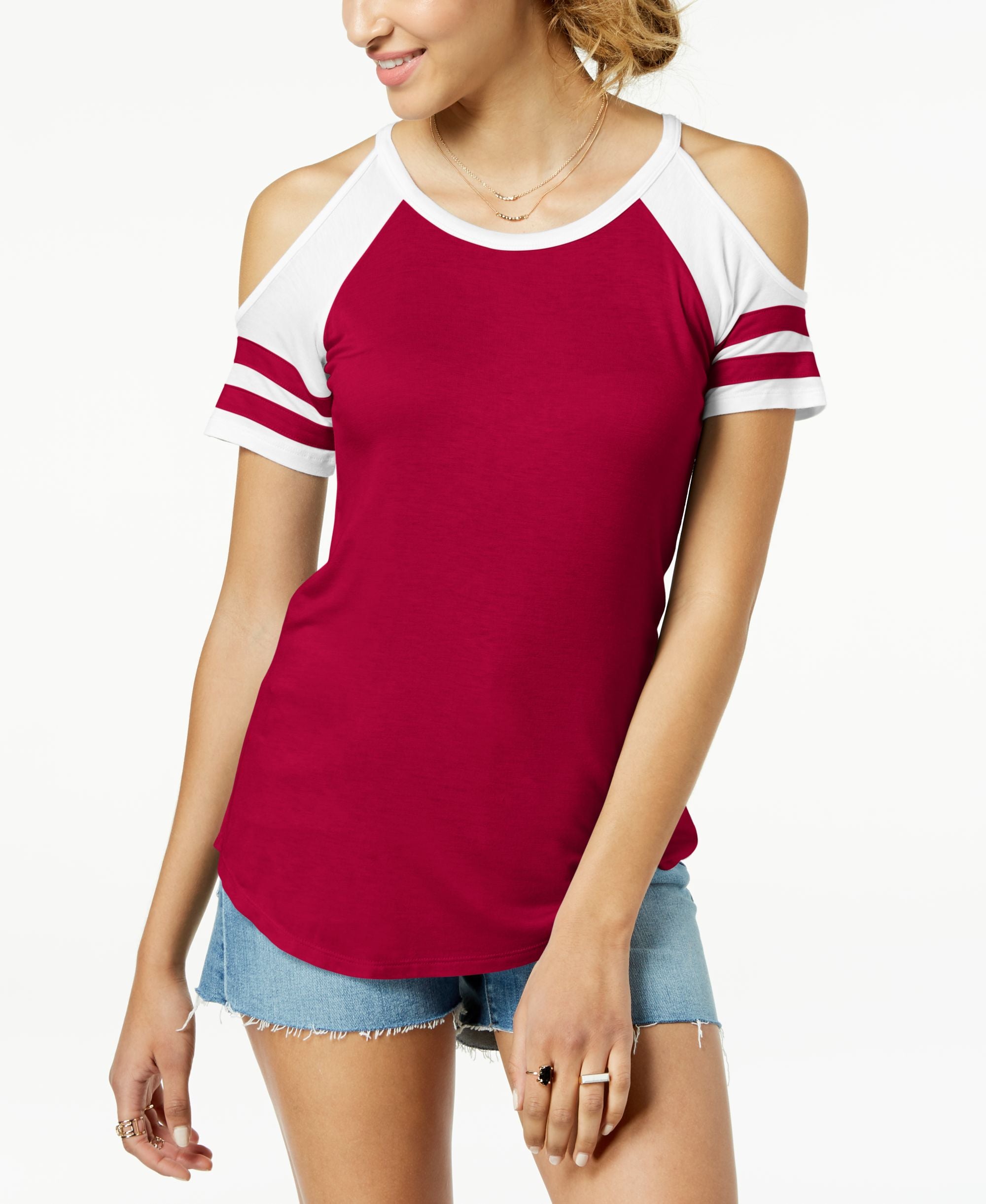 Ultra Flirt By Ikeddi Juniors Cold Shoulder Football T-Shirt