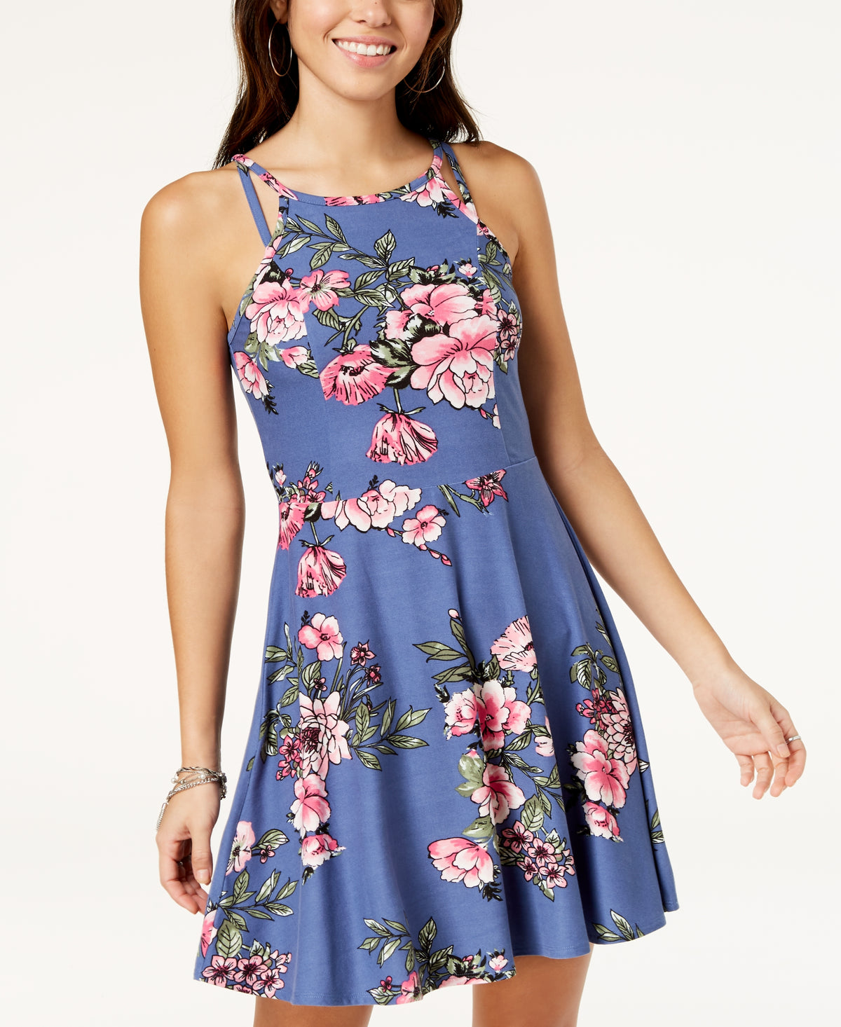 Juniors' Double-Strap Fit & Flare Dress