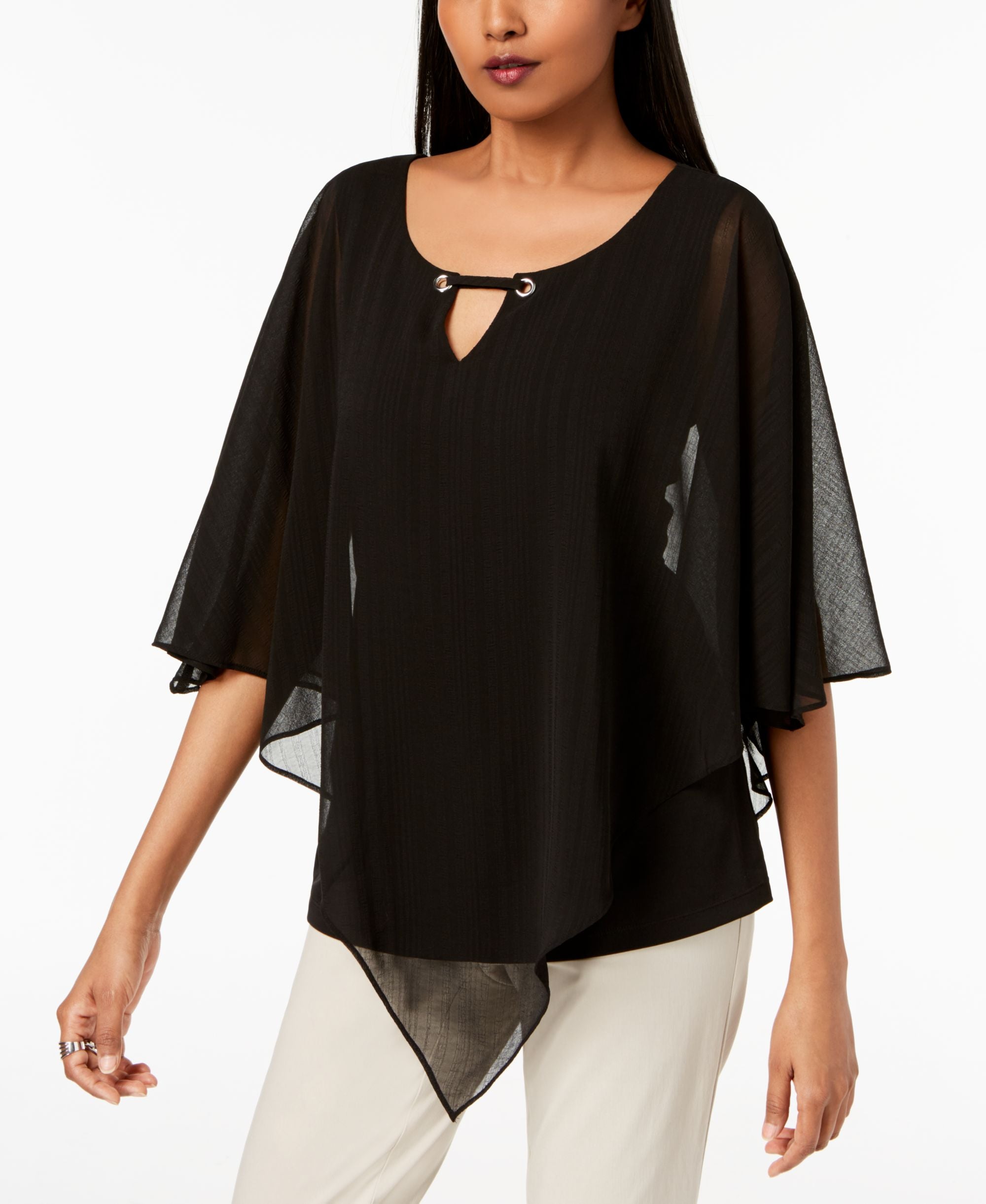 JM Collection Layered Look Chiffon Poncho Top