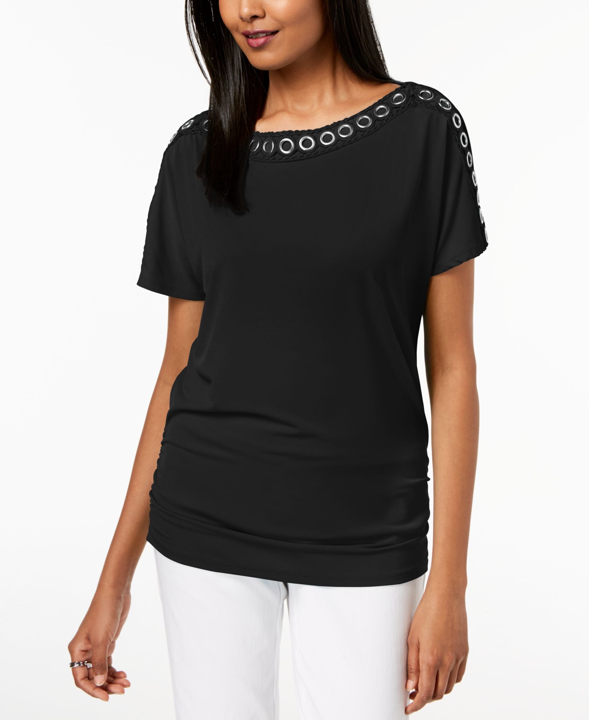 JM Collection Petite Grommet Trim Top