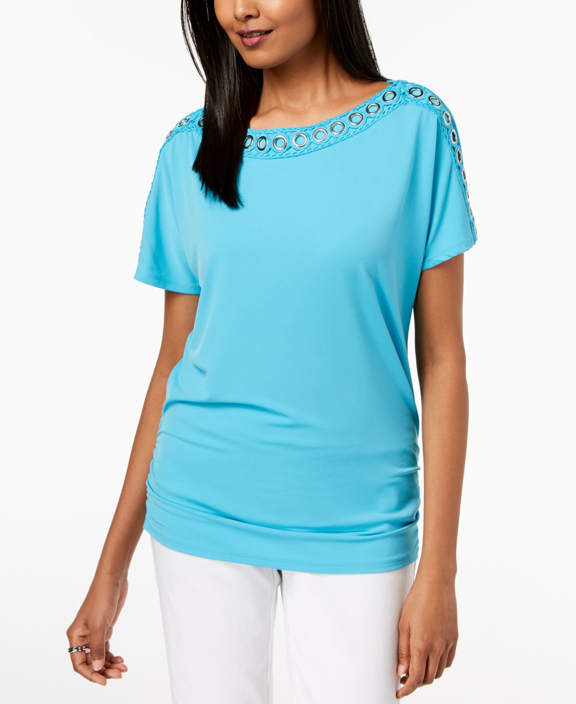 Grommet-Trim Ruched Top