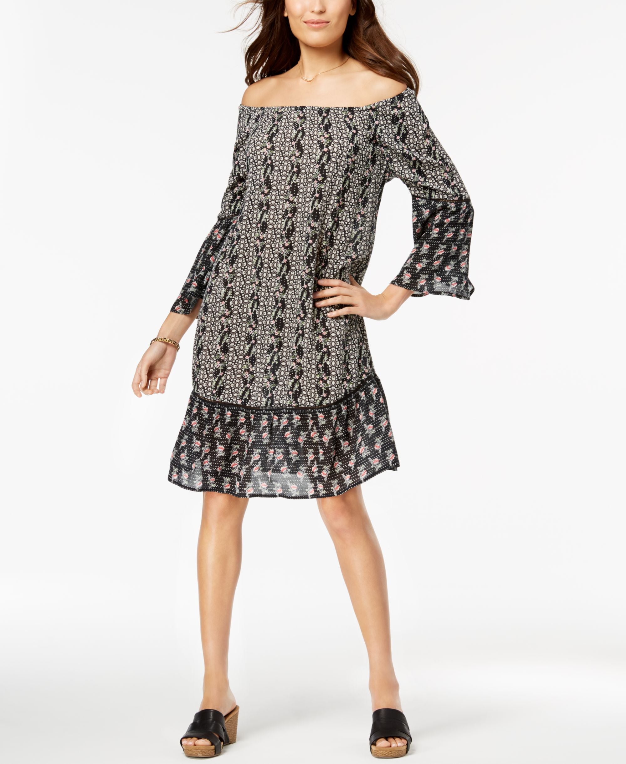 Style & Co Printed Off The Shoulder Dress