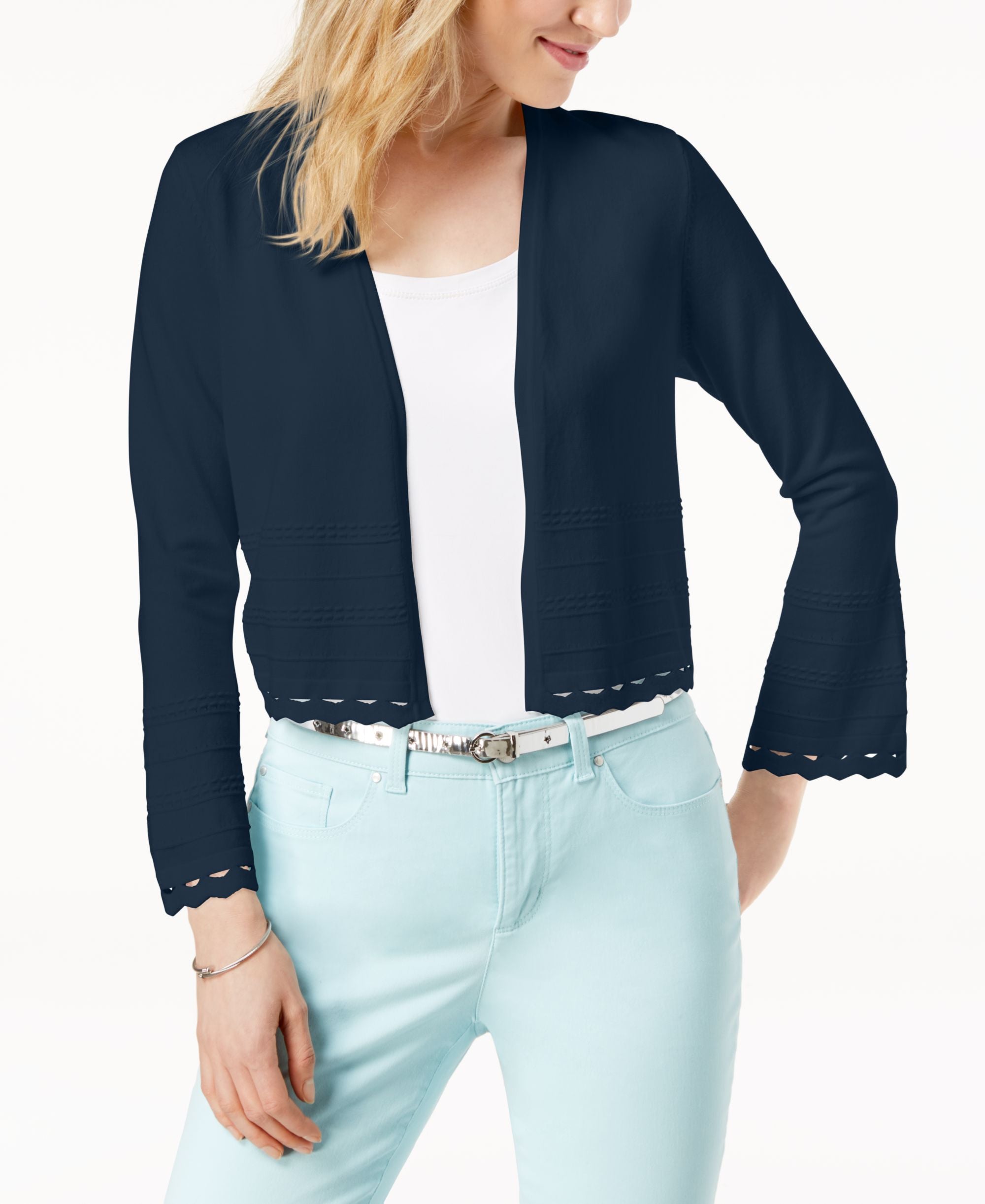 Charter Club Cropped Geo Cutout Cardigan