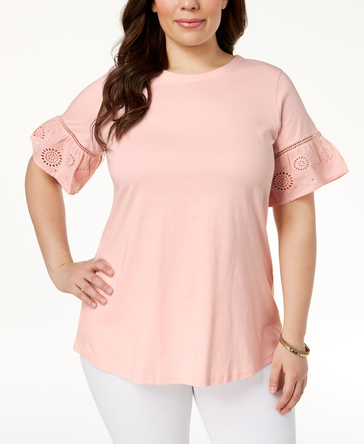 Charter Club Plus Size Eyelet Trim Top