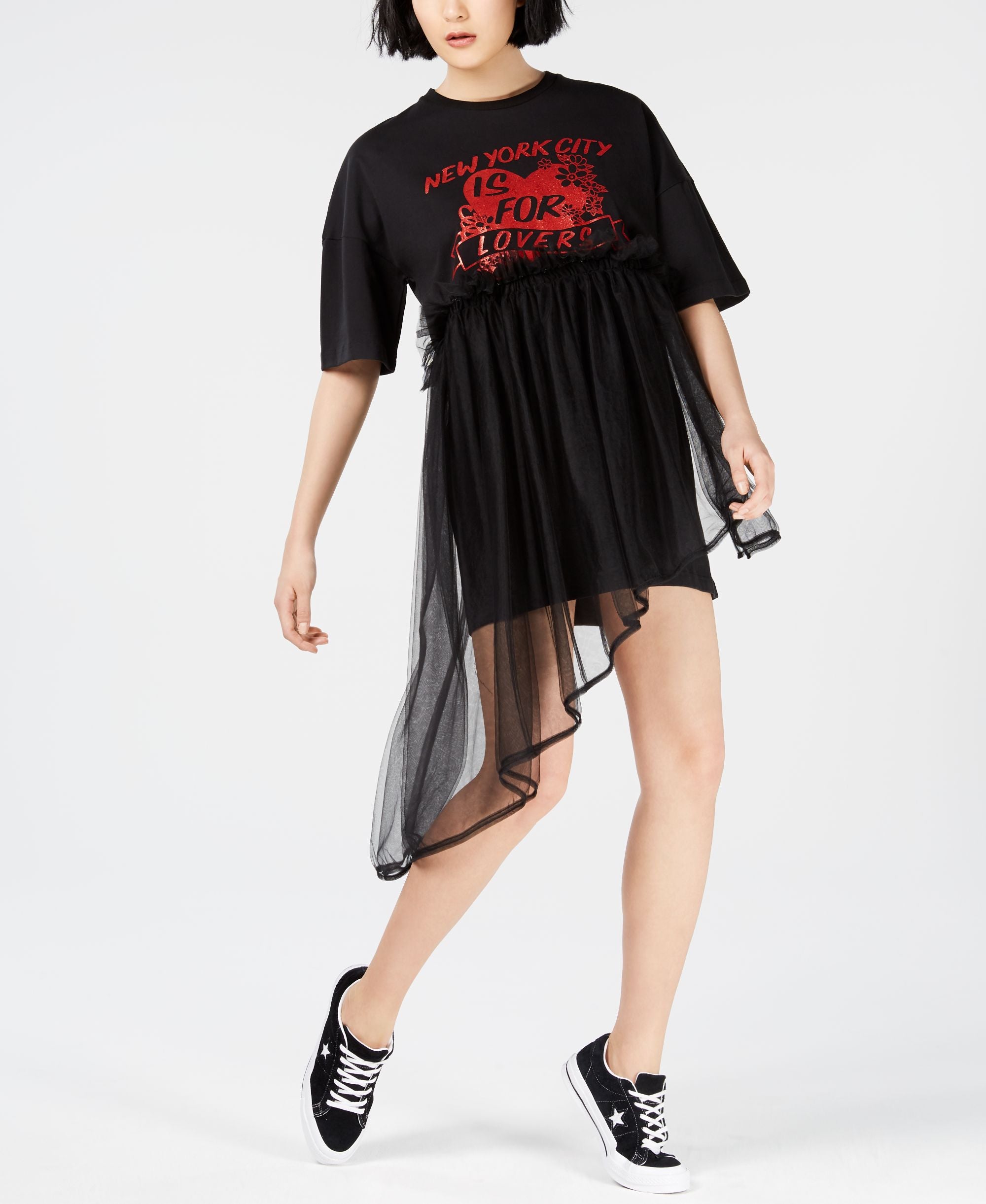 Nicopanda Asymmetrical Tulle T-Shirt Dress
