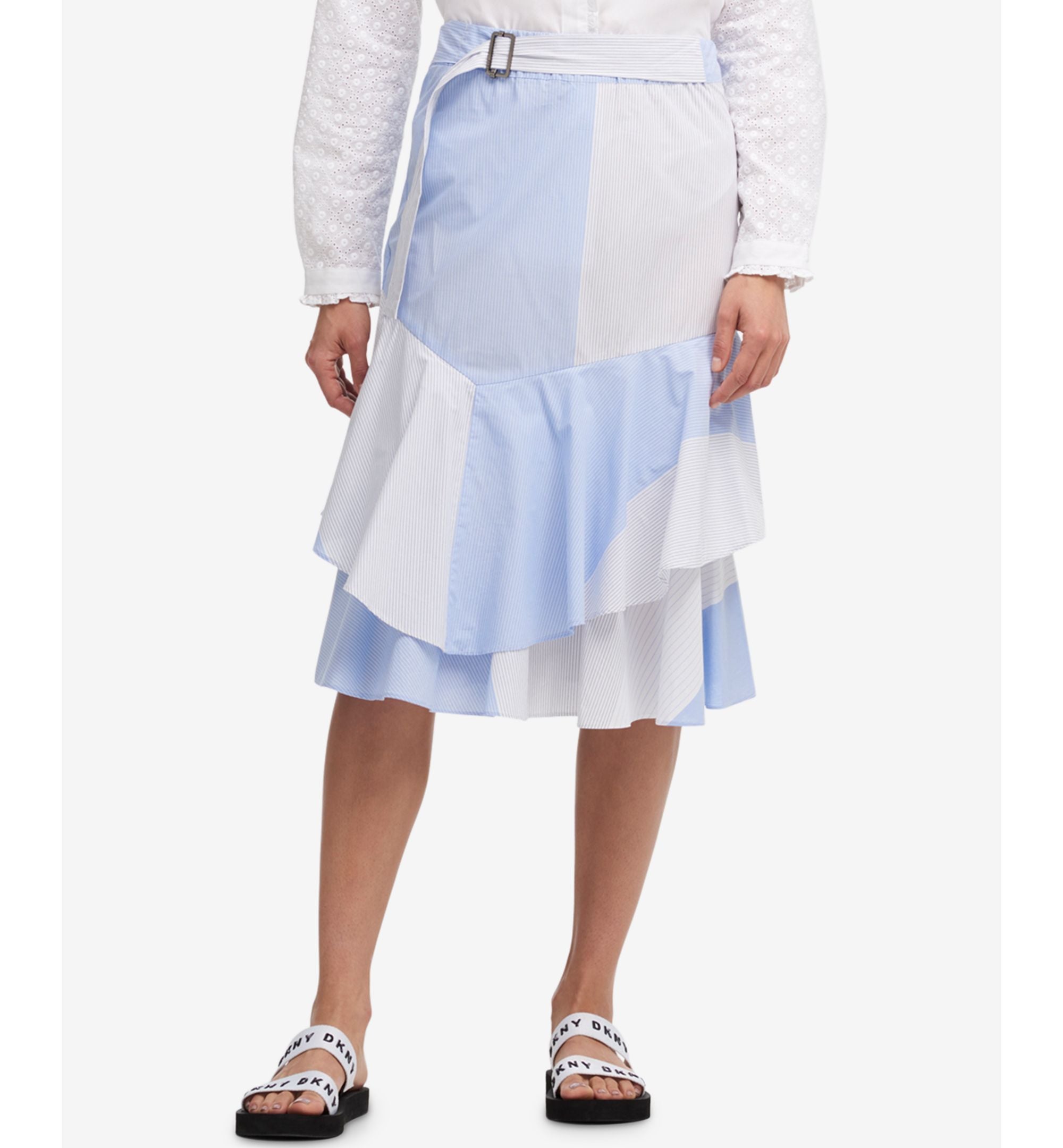 DKNY Cotton Ruffled Colorblocked Skirt