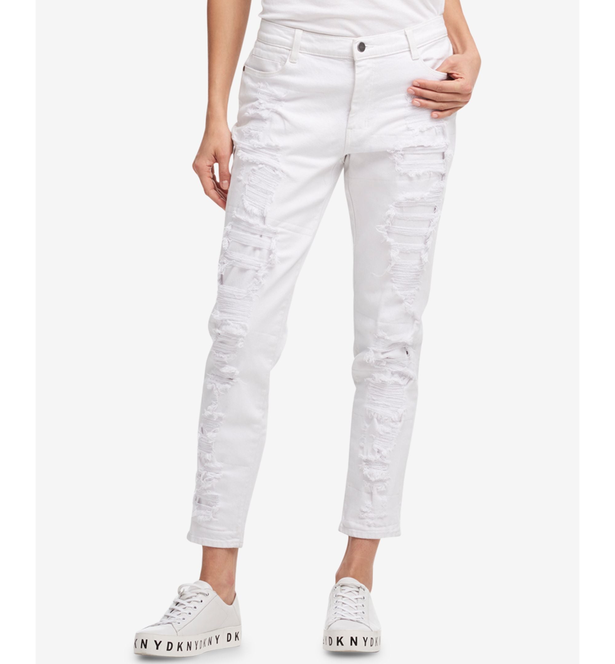 DKNY Ripped White Boyfriend Jeans