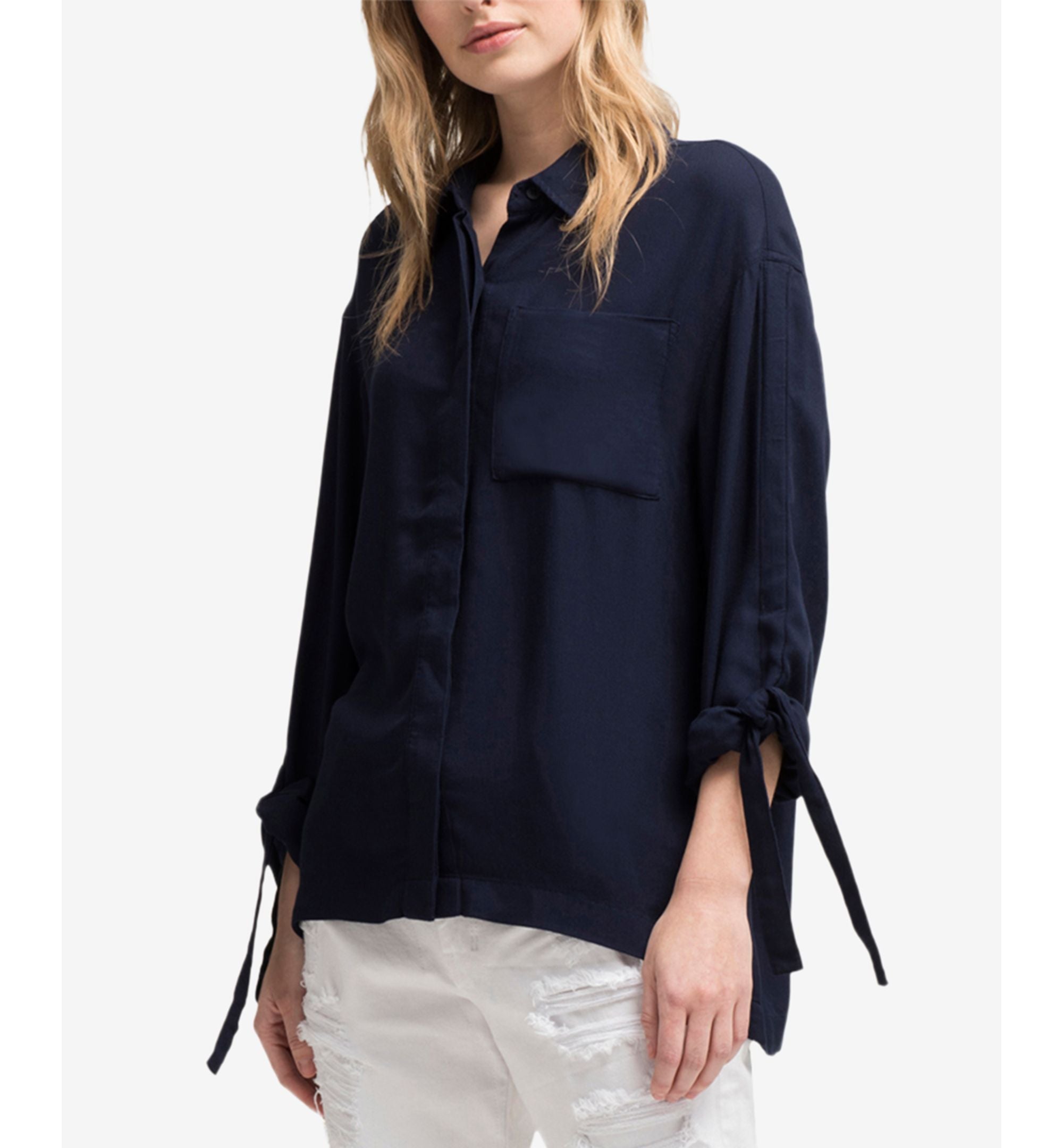 DKNY Tie Sleeve High Low Shirt