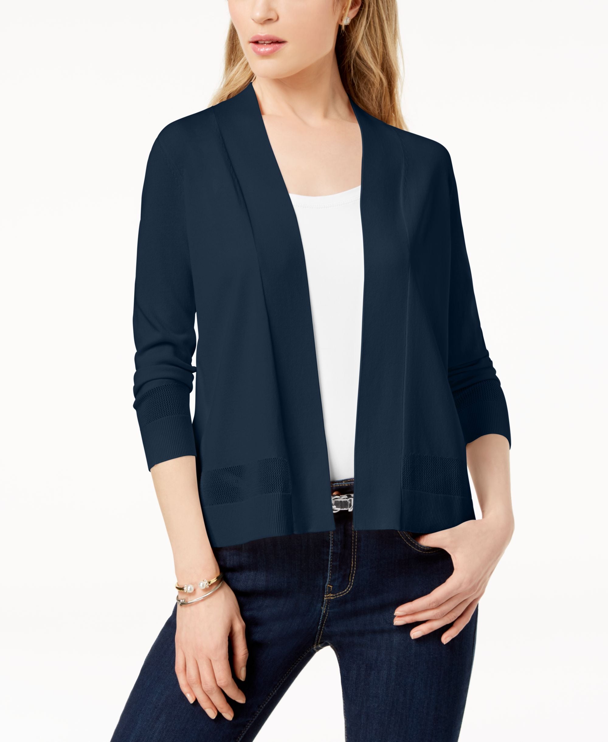 Charter Club Petite Open Front Stitched Detail Cardigan?id=7