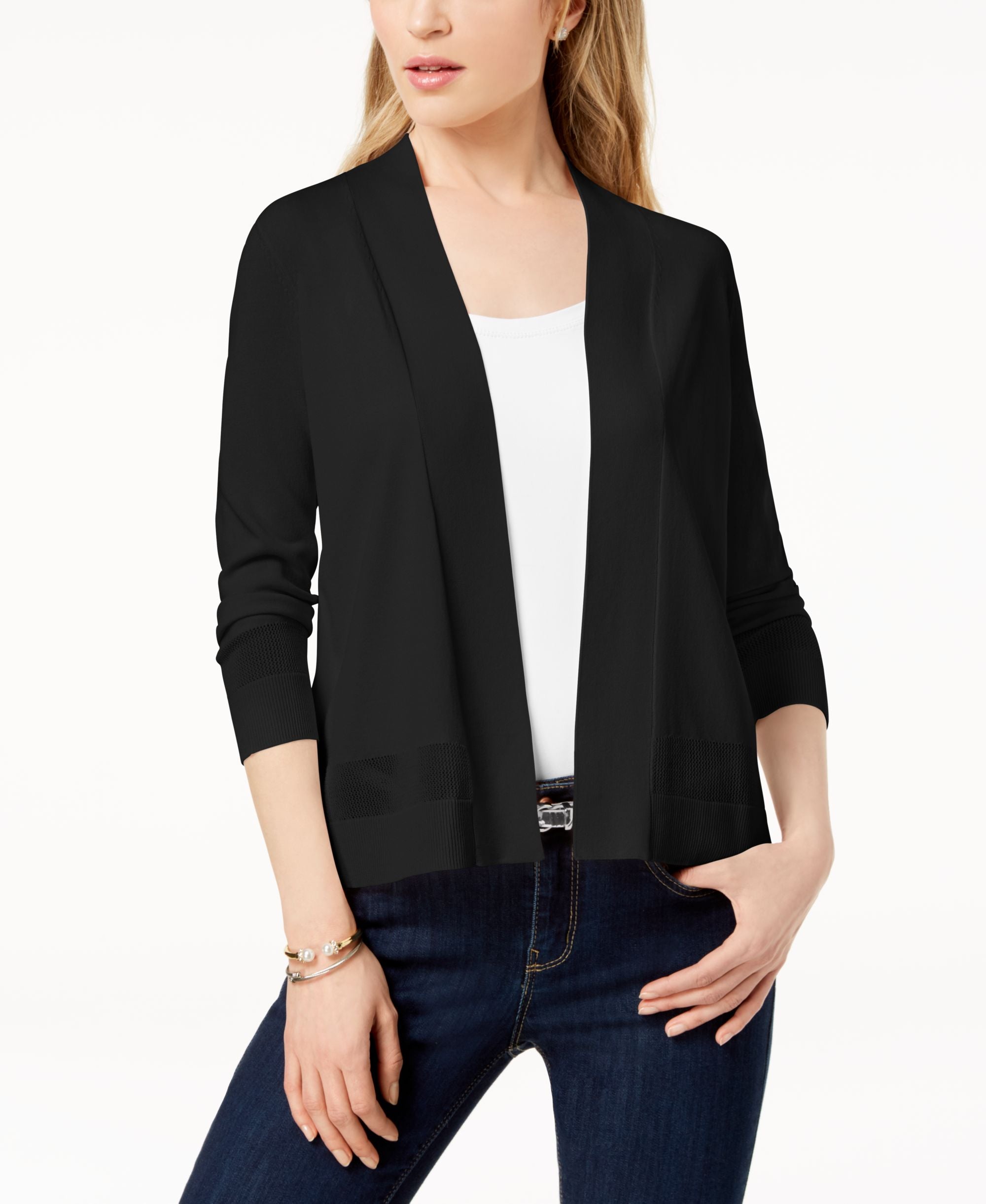 Charter Club Perforated 3/4 Sleeve Cardigan