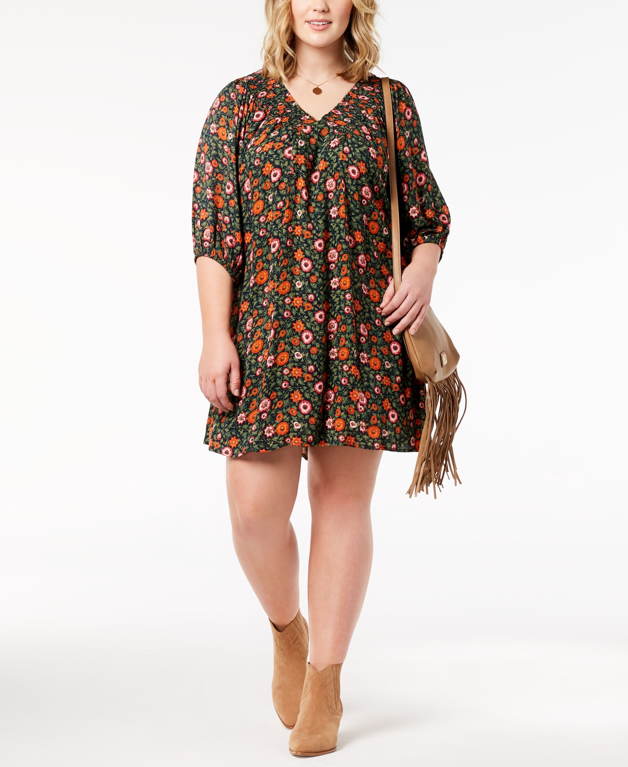 Eyeshadow Trendy Plus Size Smocked Peasant Dress