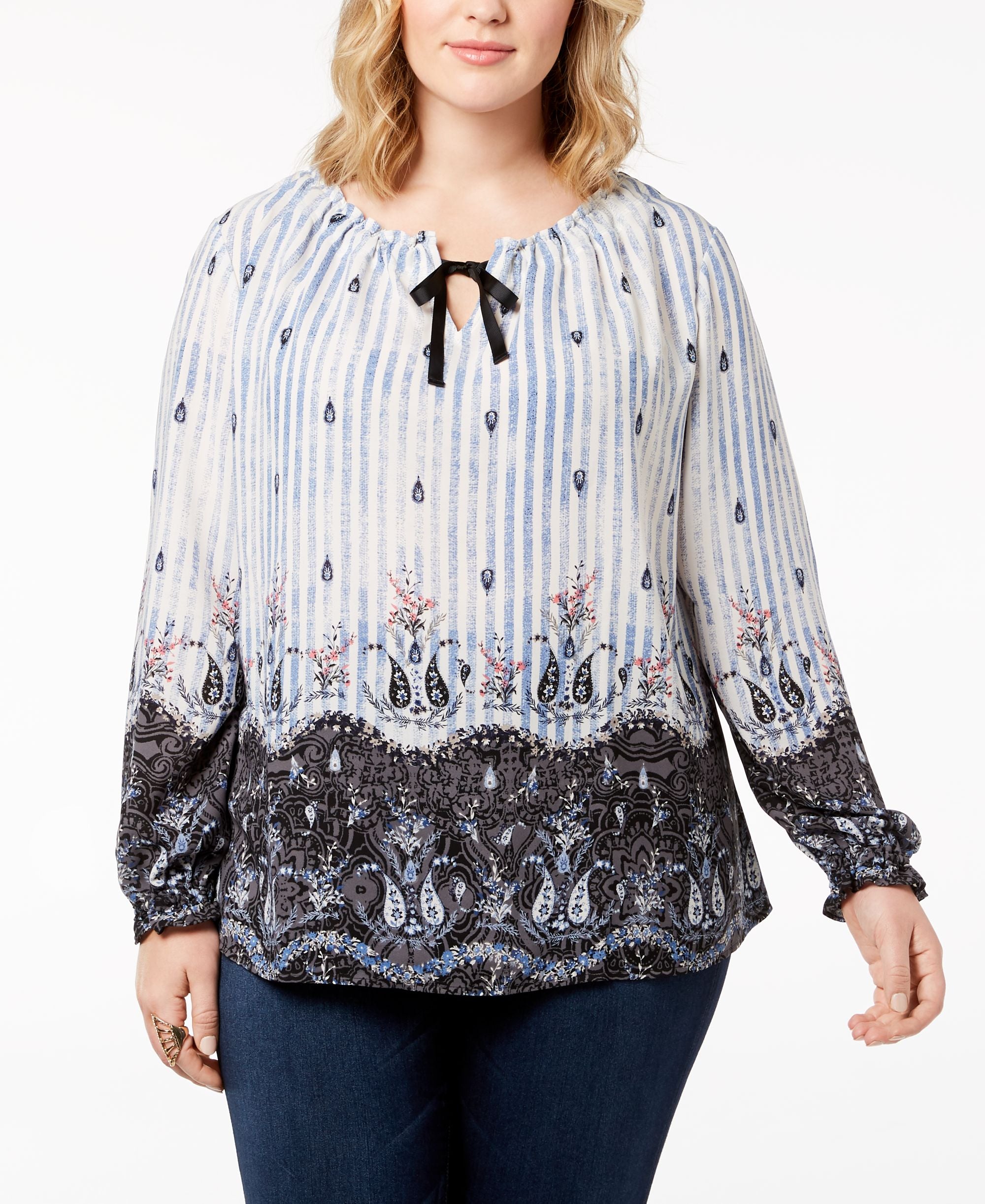 Style & Co Plus Size Printed Peasant Top