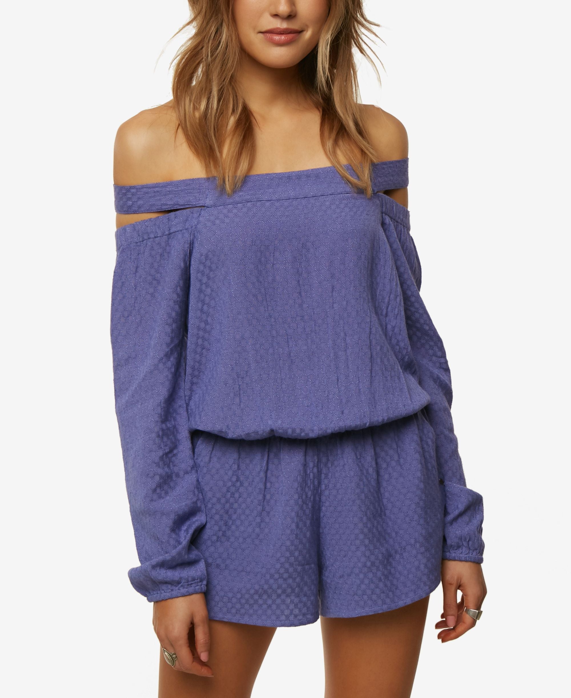 Oneill Juniors Ellsworth Textured Off The Shoulder Romper