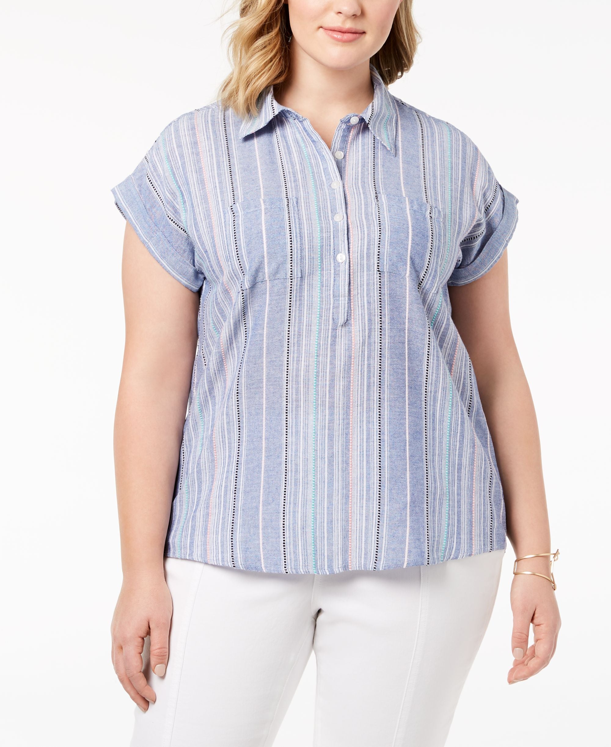 Style & Co Plus Size Cotton Marcella Striped Top Shirt