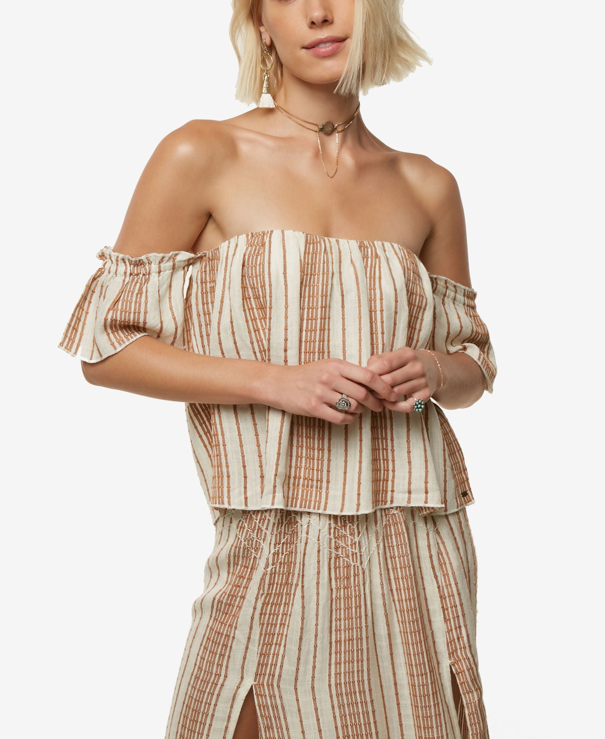 Oneill Juniors Nali Printed Off The Shoulder Top