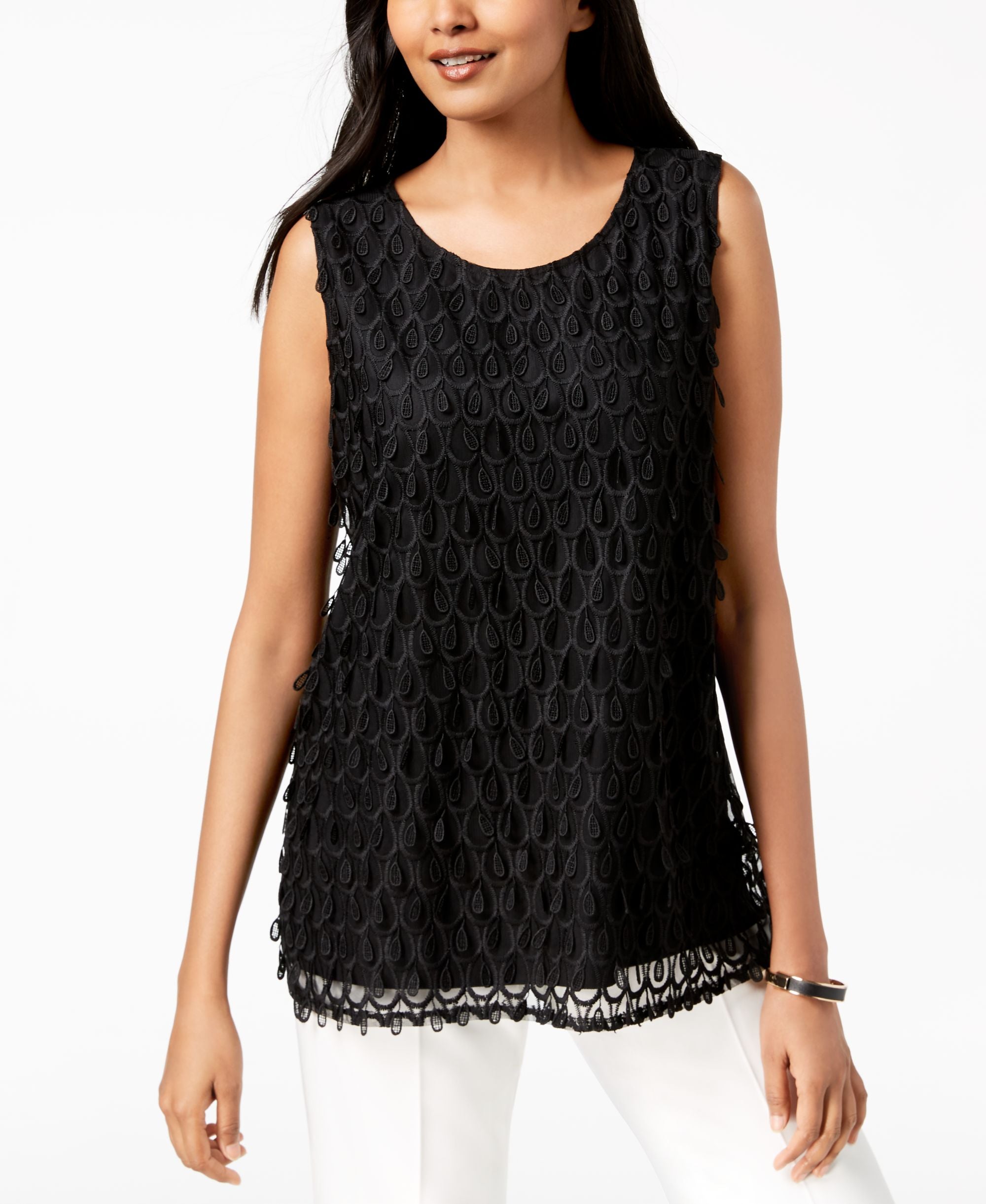 Alfani Teardrop Embroidered Shell