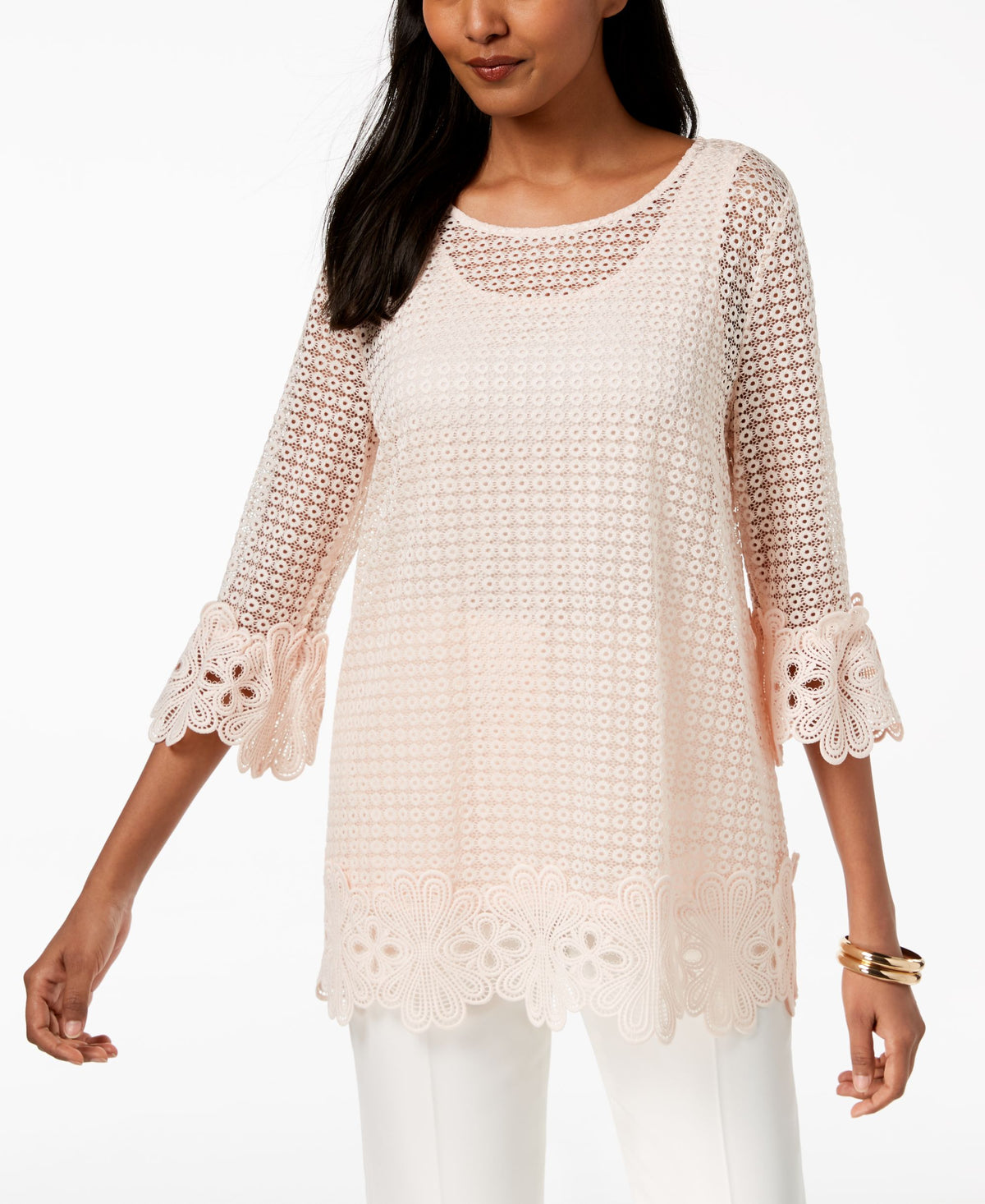 Alfani 3/4 Sleeve Crochet Top