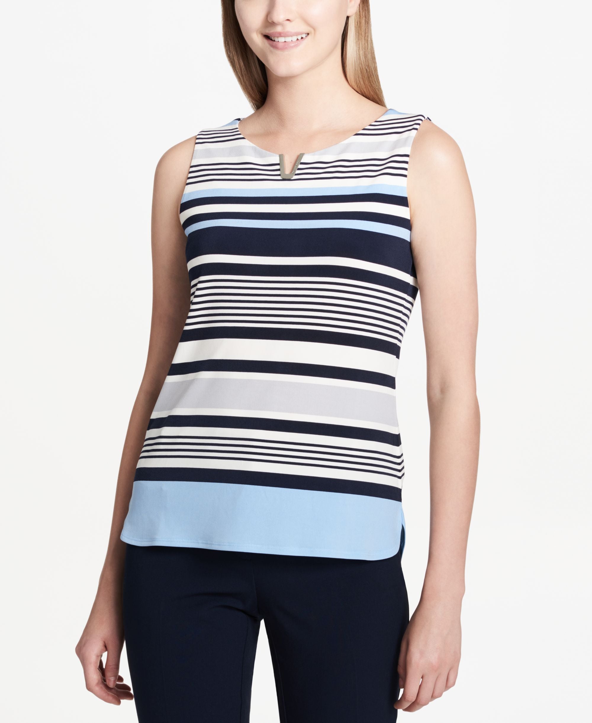 Calvin Klein Striped Notched Neck Top