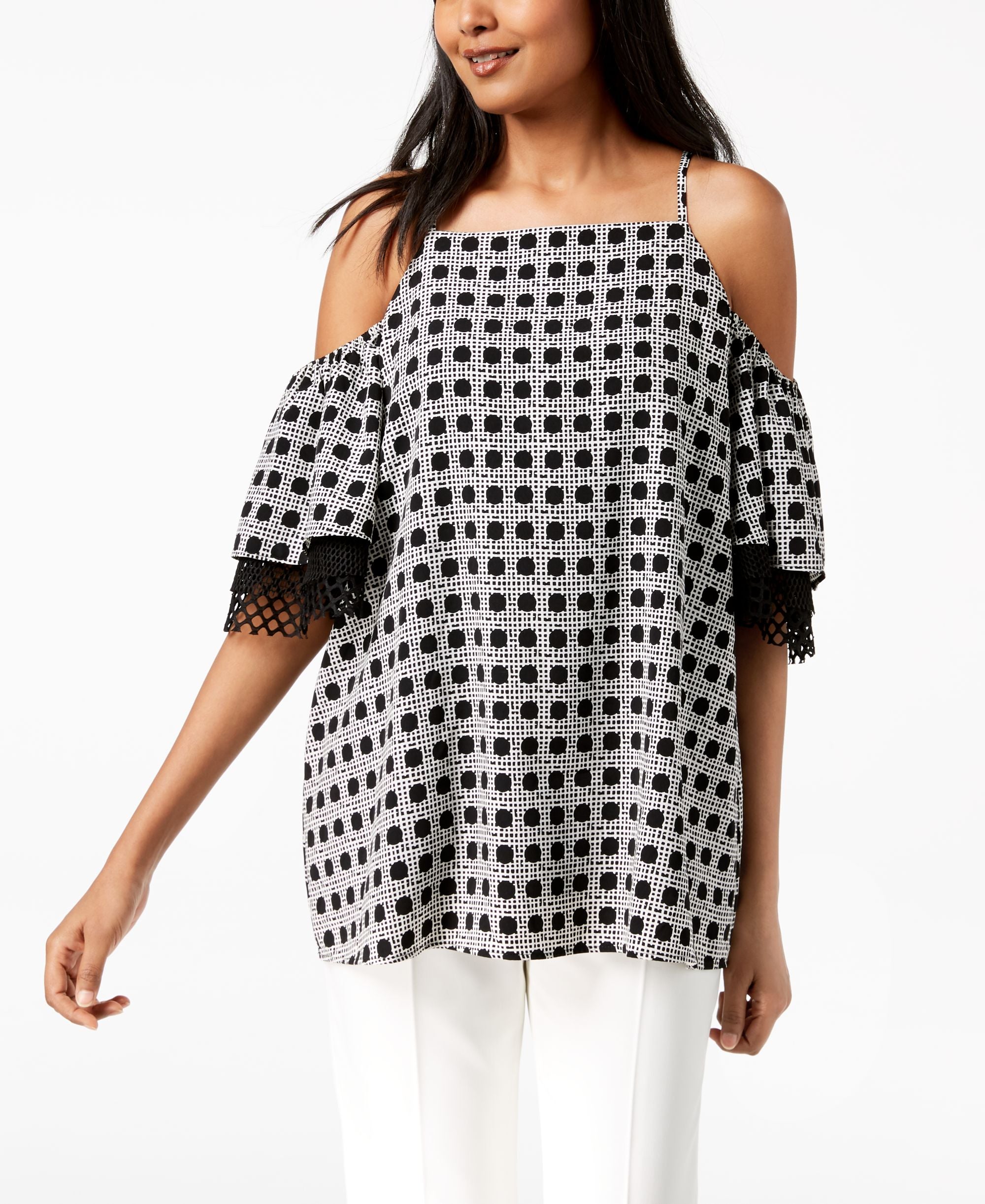 Alfani Printed Cold Shoulder Top