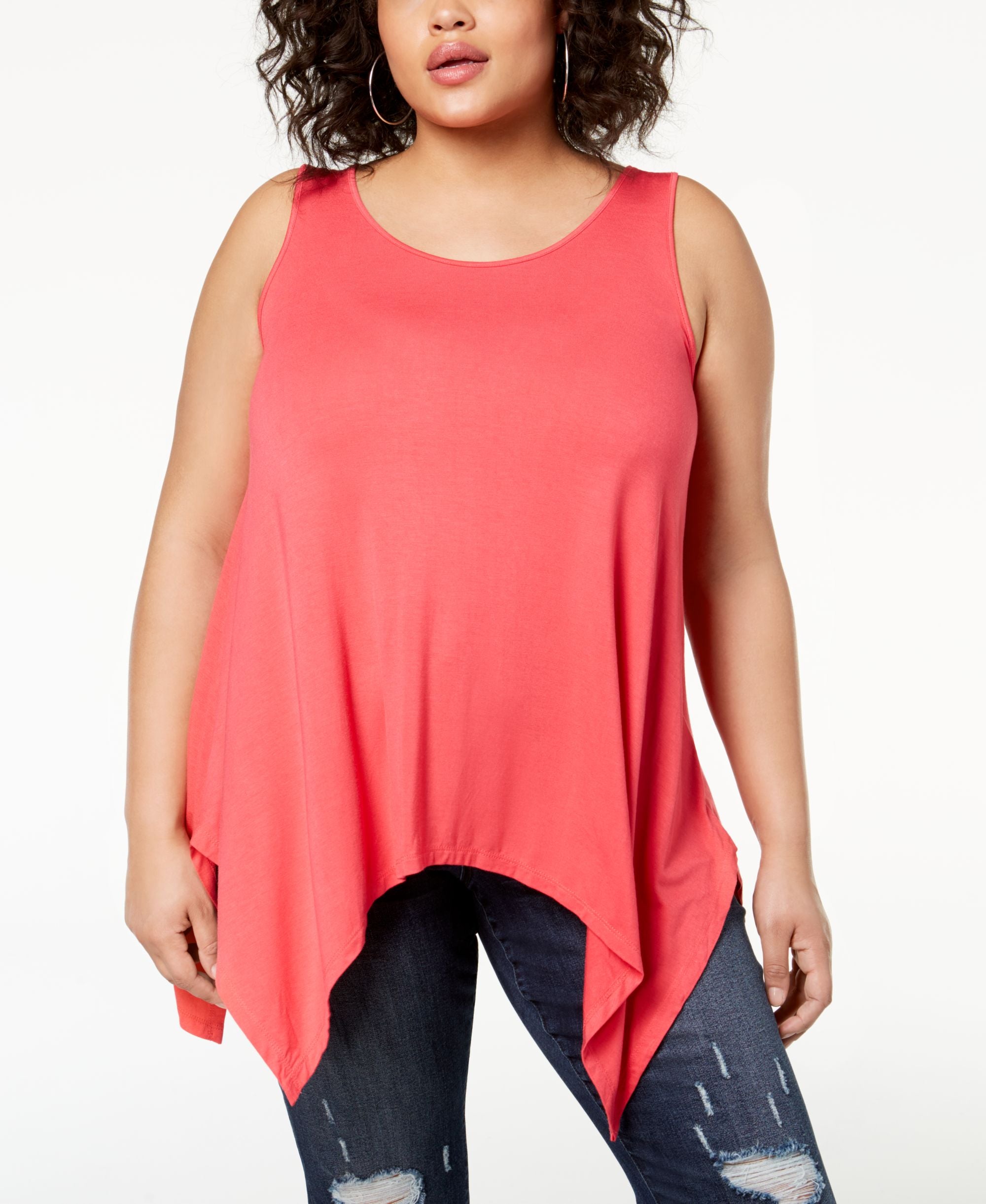 Celebrity Pink Trendy Plus Size Handkerchief Hem Tank Top