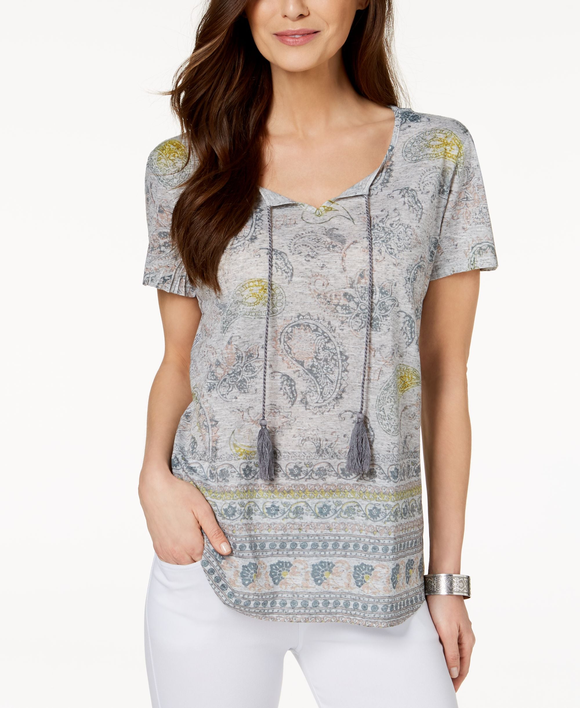 Style & Co Printed Tassel T-Shirt