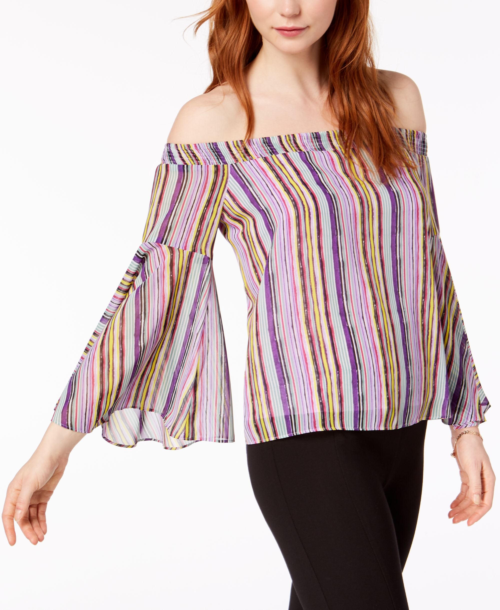 Bar III Over The Shoulder Flared Sleeve Blouse