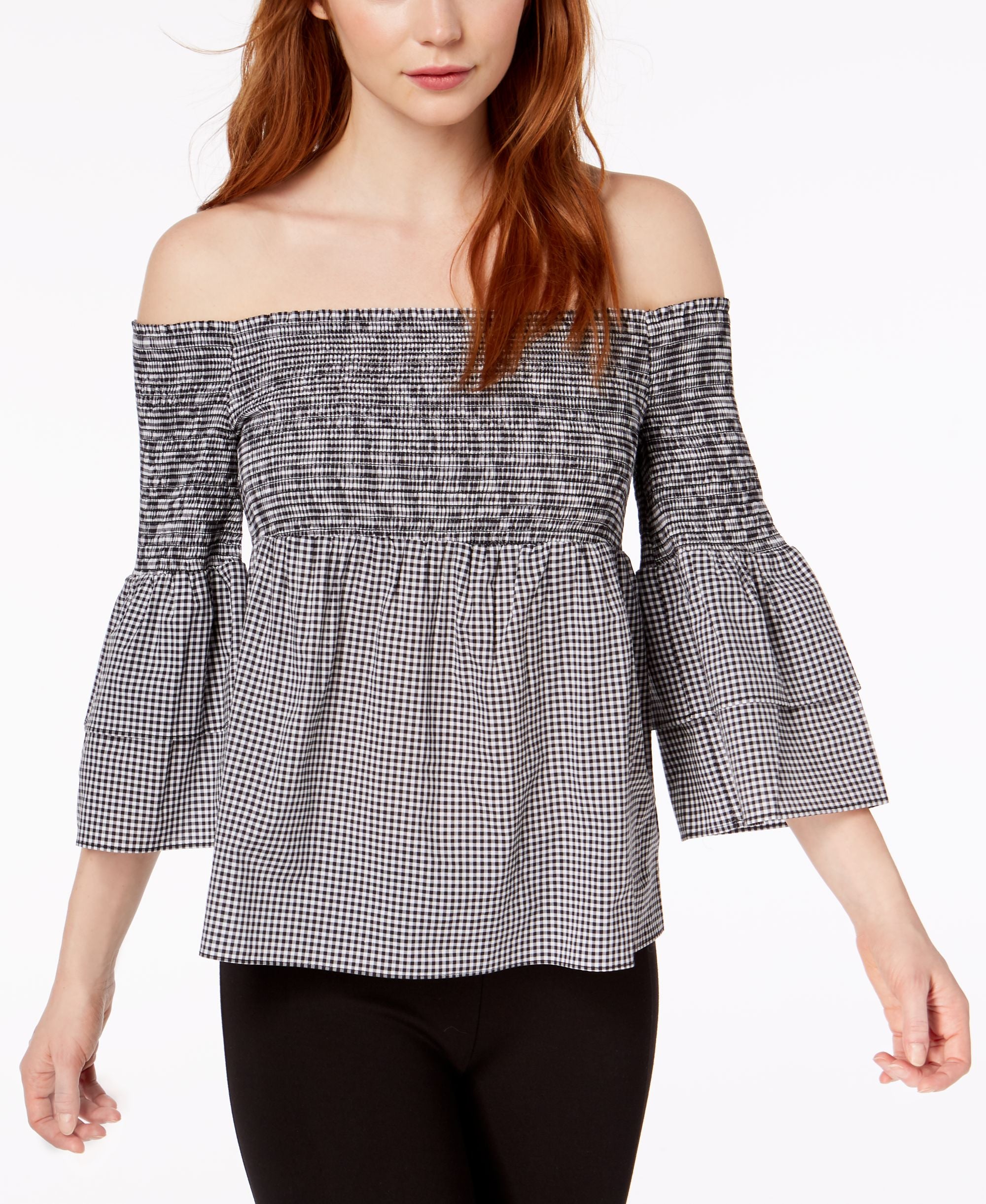 Bar III Off The Shoulder Gingham Top