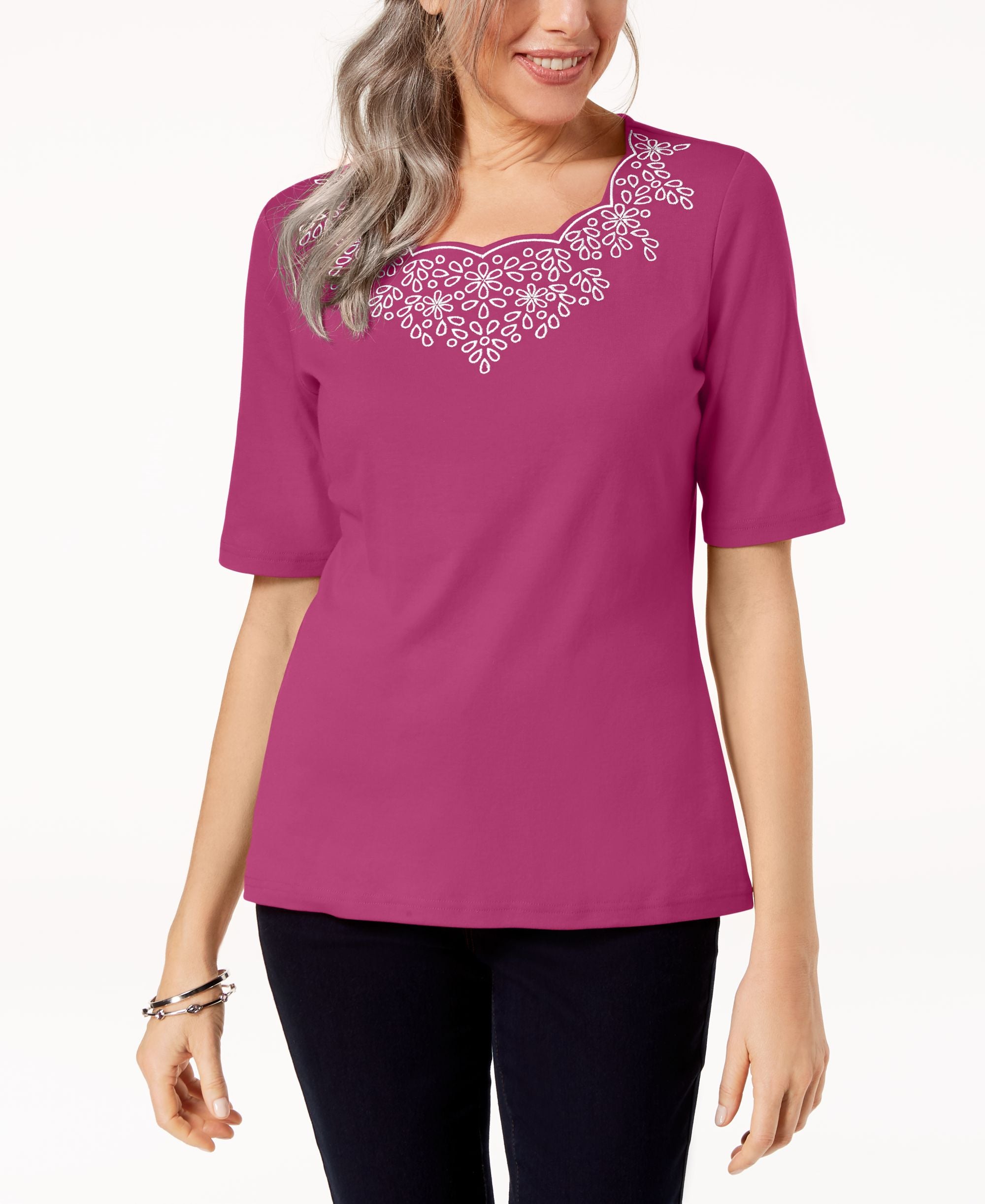 Karen Scott Petite Embroidered Top