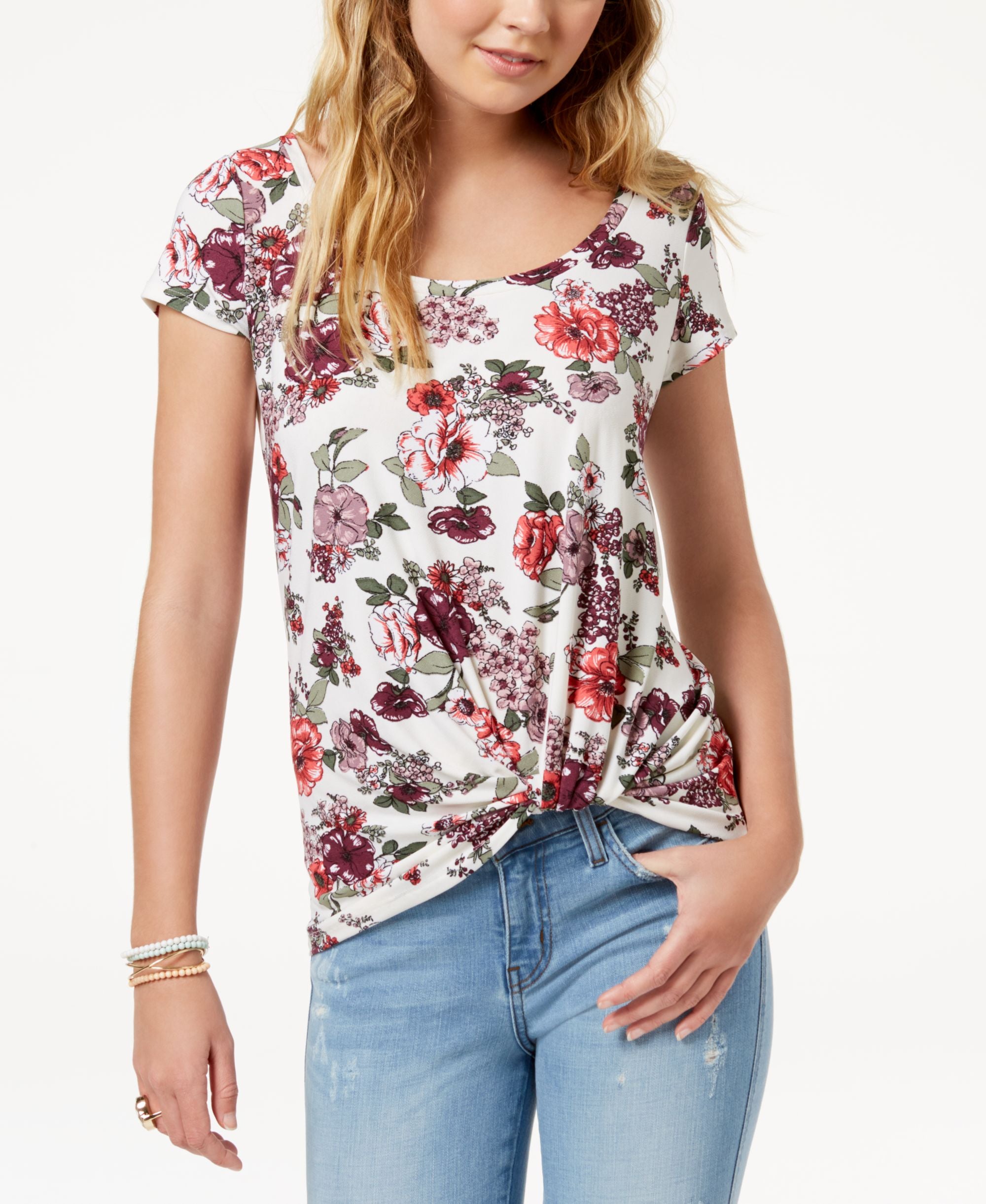 Ultra Flirt Juniors Printed Knot Hem Top